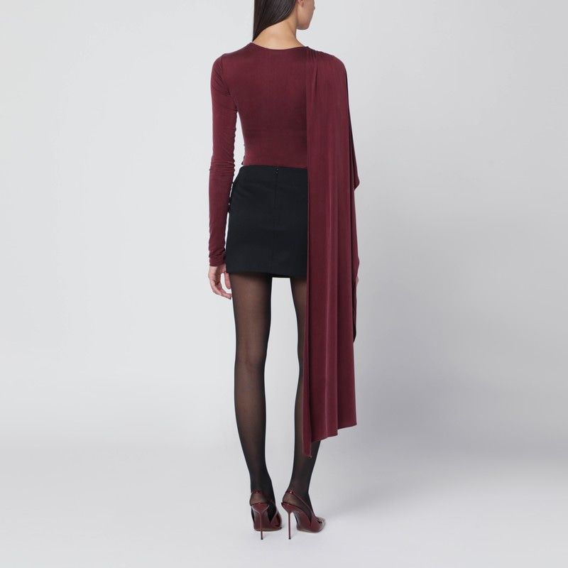 THE ANDAMANE Fitted Long Sleeve Bodysuit with Draped Design and Side Cape