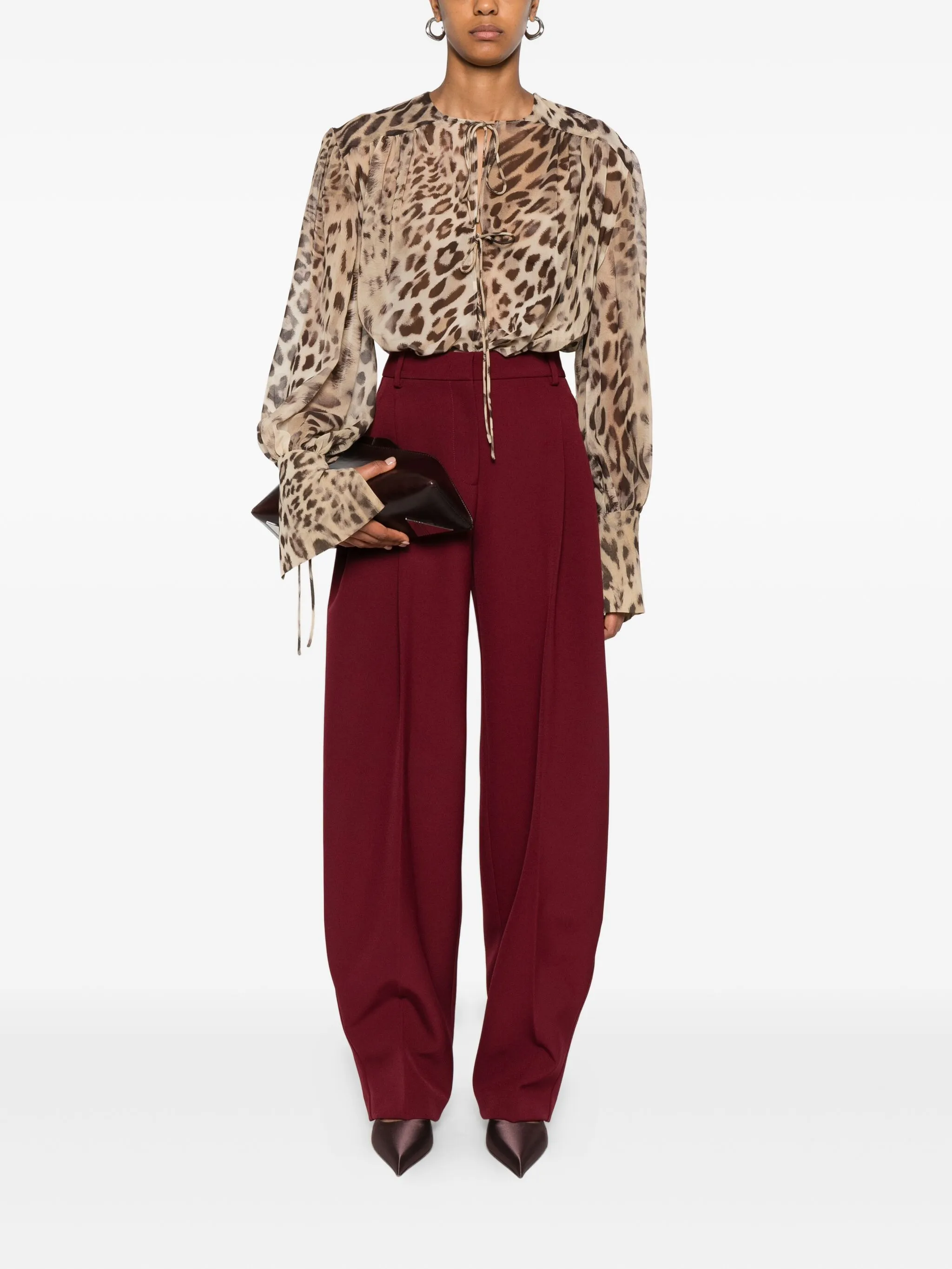 THE ANDAMANE Animal Print Blouse with Laces - Size 40