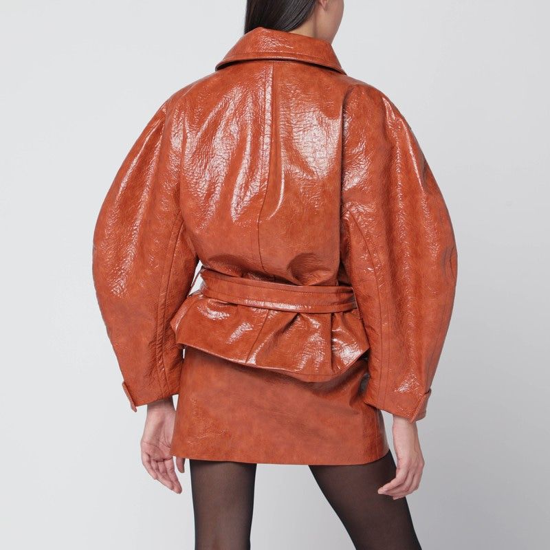 THE ANDAMANE Sophisticated Faux Leather Belted Jacket