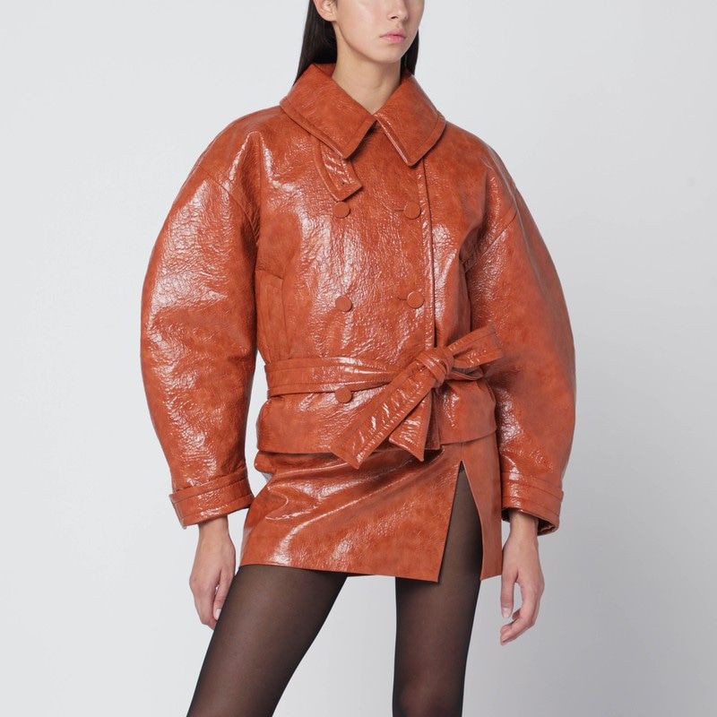 THE ANDAMANE Sophisticated Faux Leather Belted Jacket