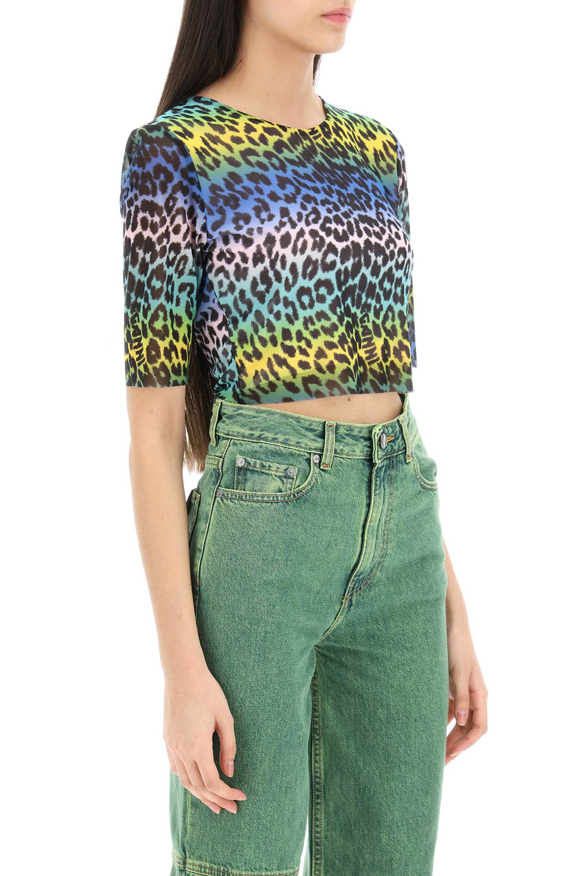 GANNI Round Shoulder Animal Print Top