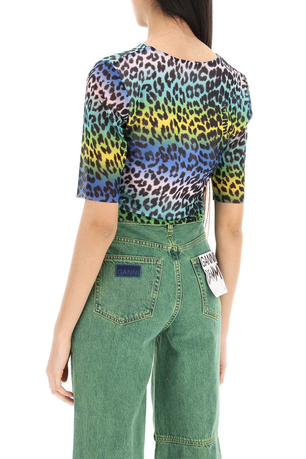 GANNI Round Shoulder Animal Print Top