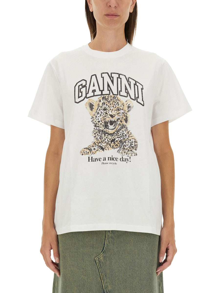 GANNI Leopard Print Relaxed Fit T-Shirt - Size S
