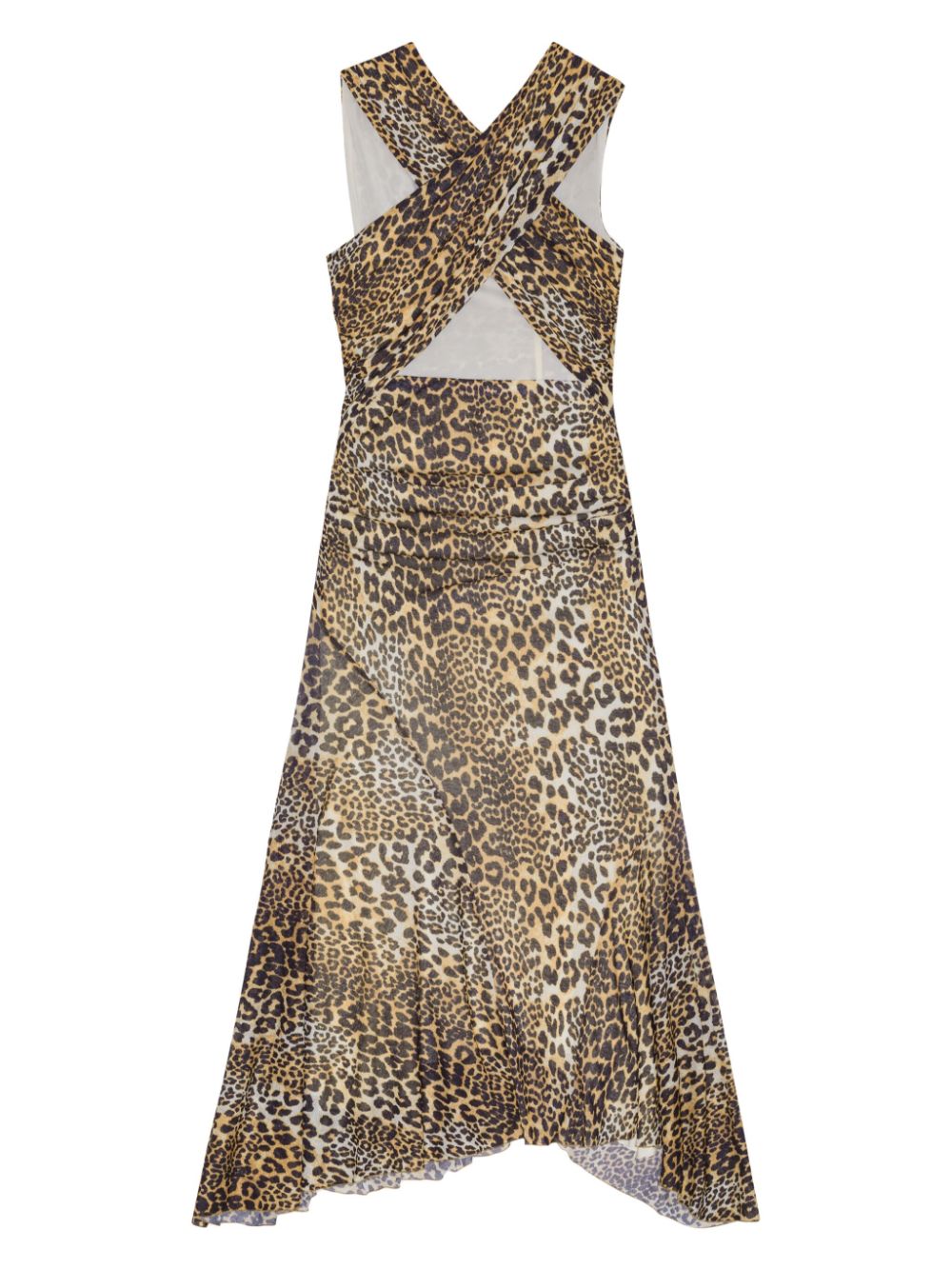 GANNI Leopard Print Midi Dress with Asymmetric Hem