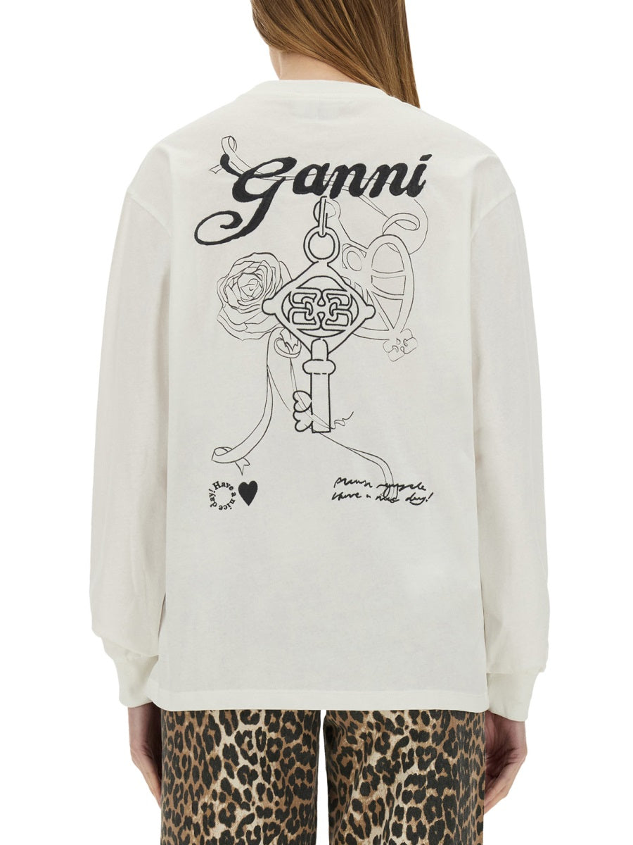 GANNI Embroidered Cotton T-Shirt for Women