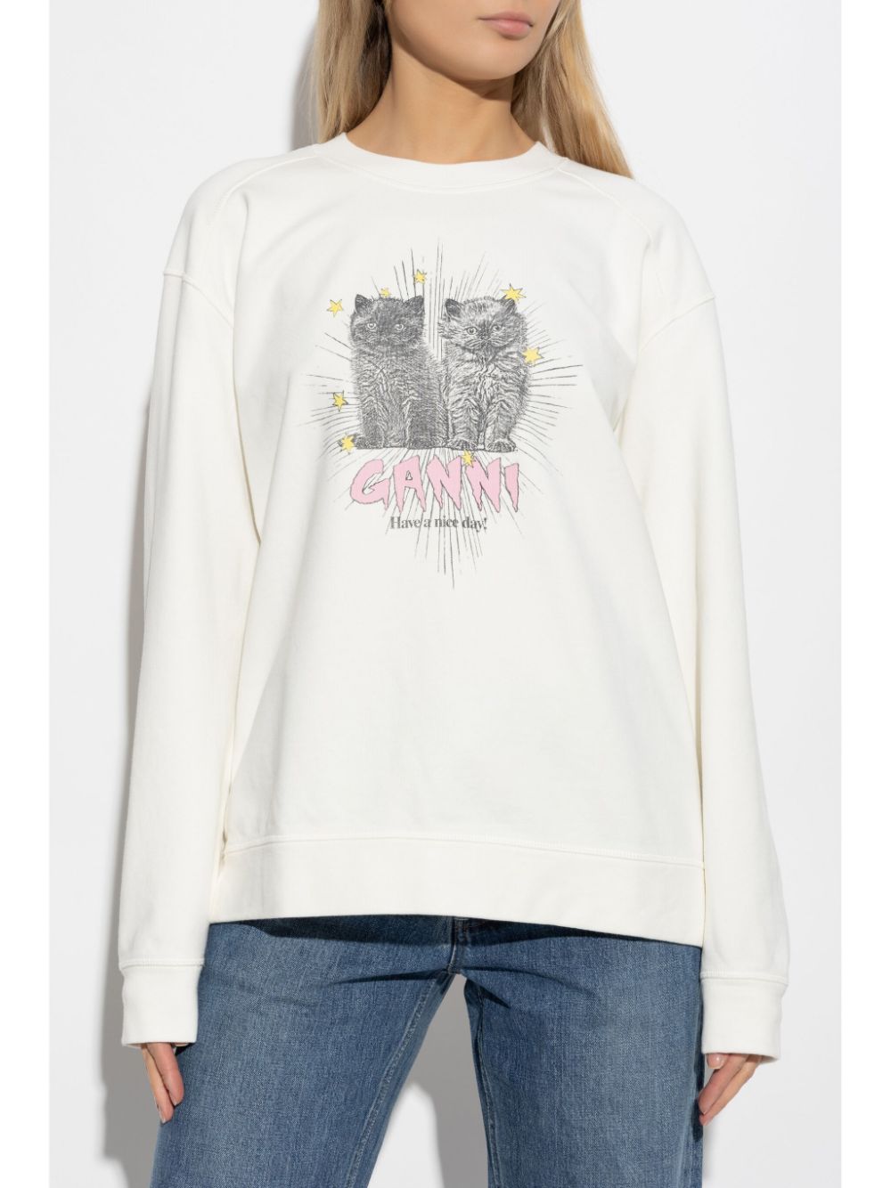GANNI Kittens Print Cotton Sweatshirt - Women’s SS25