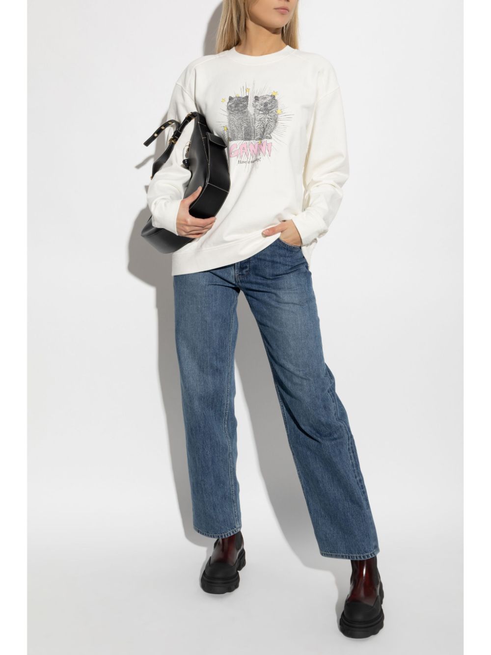 GANNI Kittens Print Cotton Sweatshirt - Women’s SS25