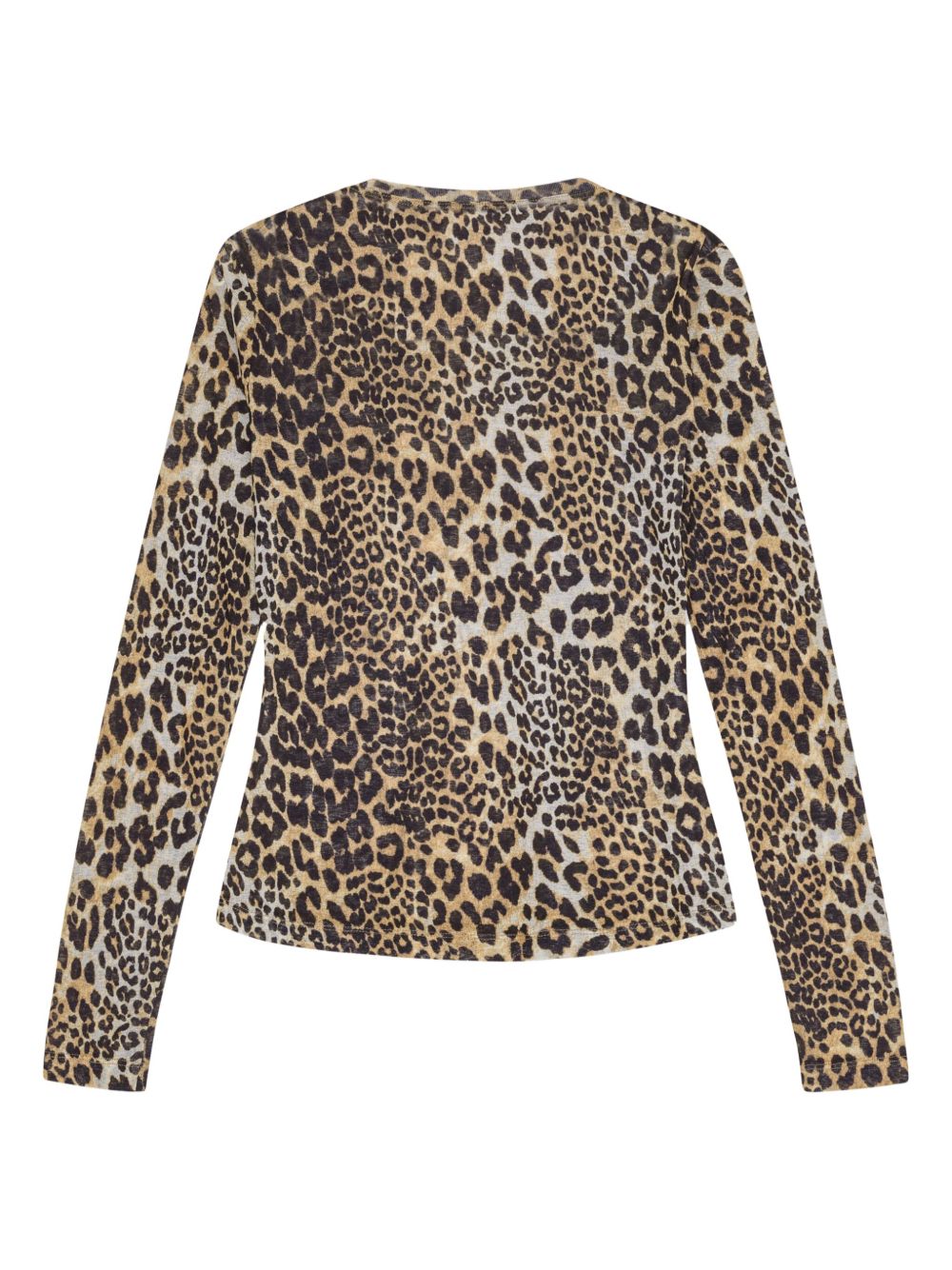 GANNI Leopard Print Crew Neck Long Sleeve T-Shirt