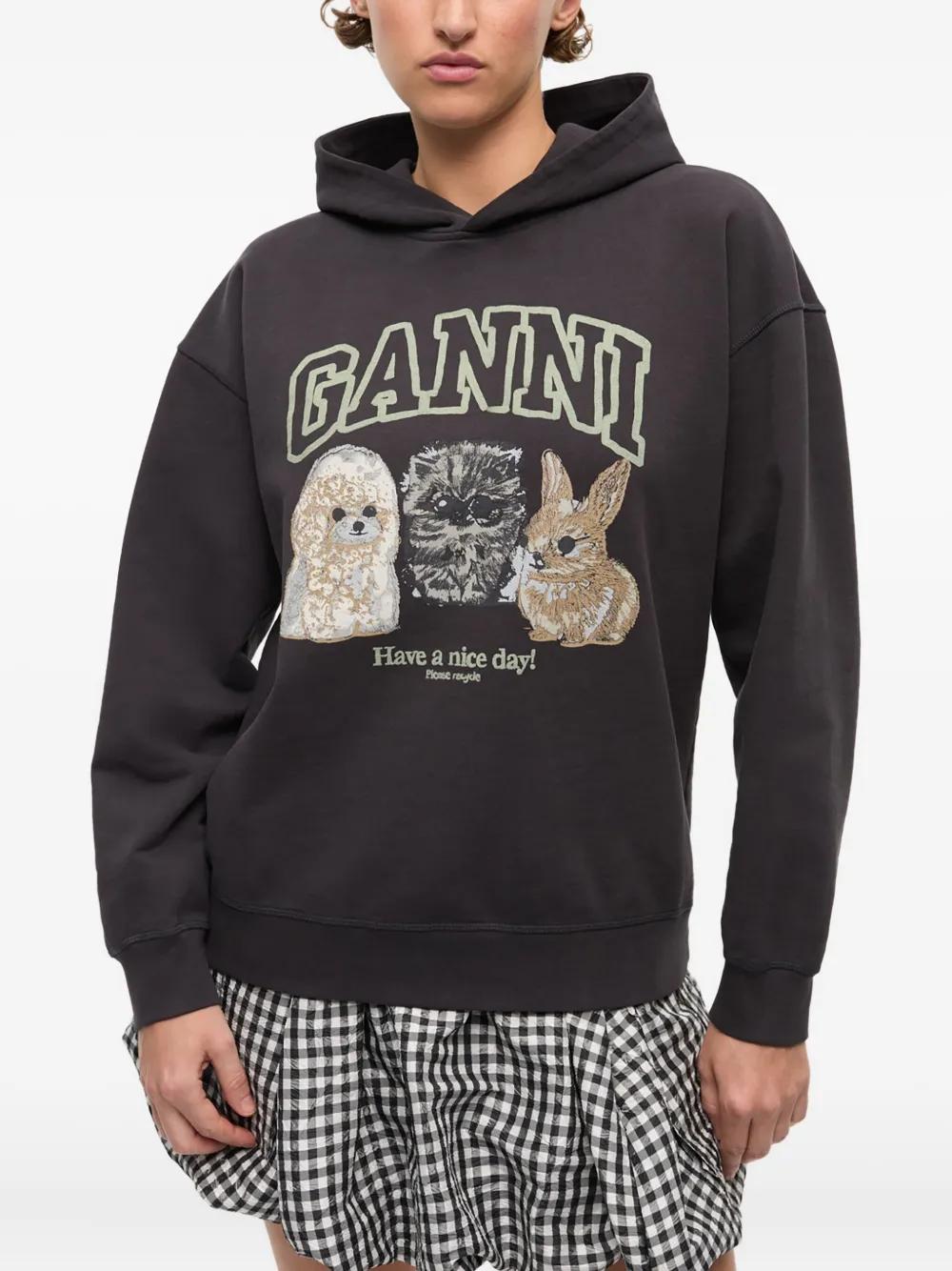 GANNI Animal Print Hoodie S/M