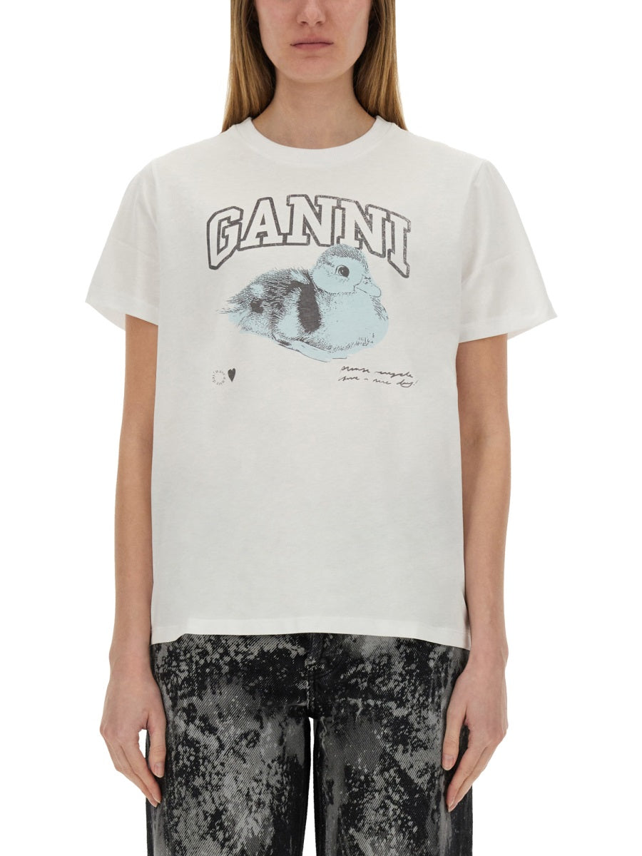 GANNI Classic Logo Printed Crew Neck T-Shirt
