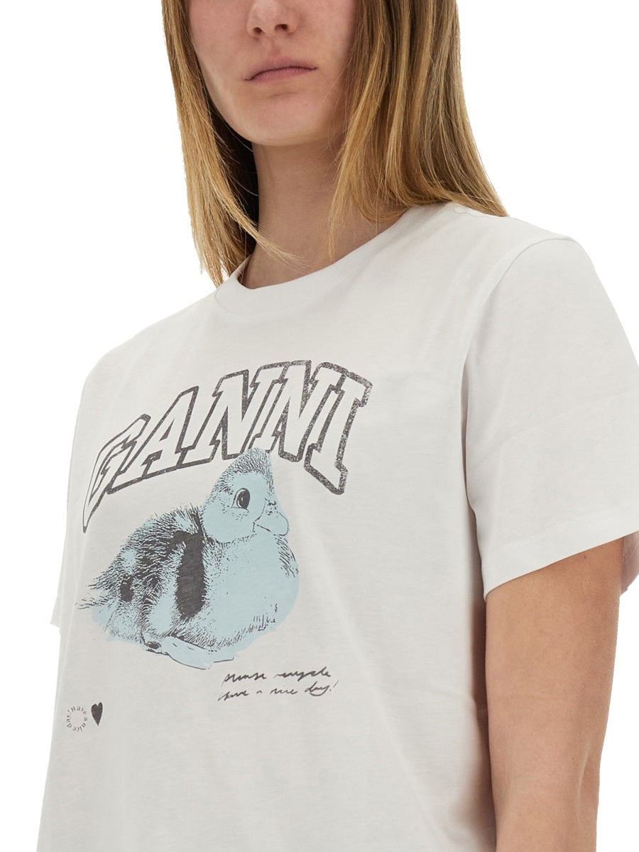 GANNI Classic Logo Printed Crew Neck T-Shirt