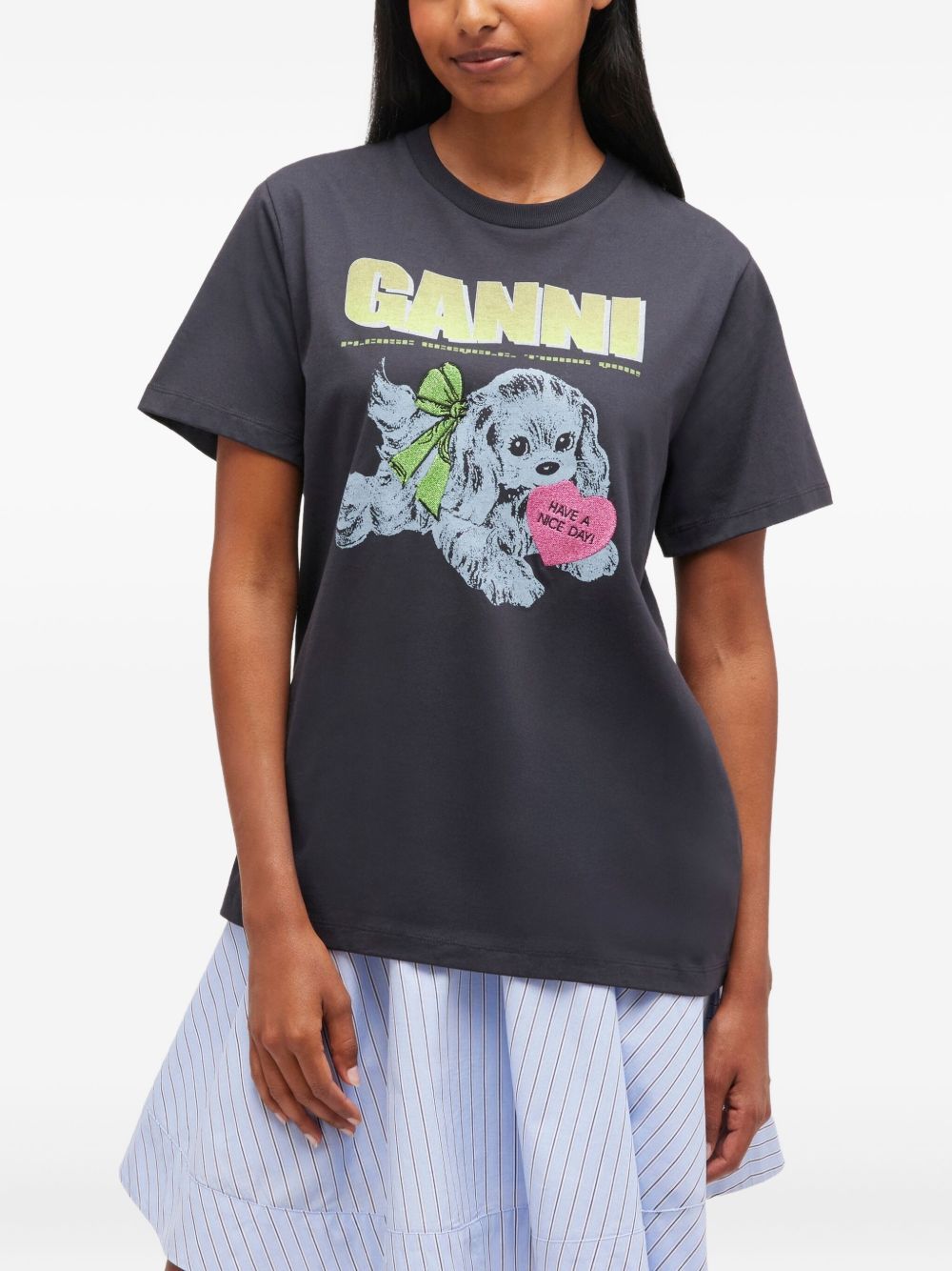 GANNI Neon Puppy Organic Cotton T-Shirt - Women's Short Sleeves