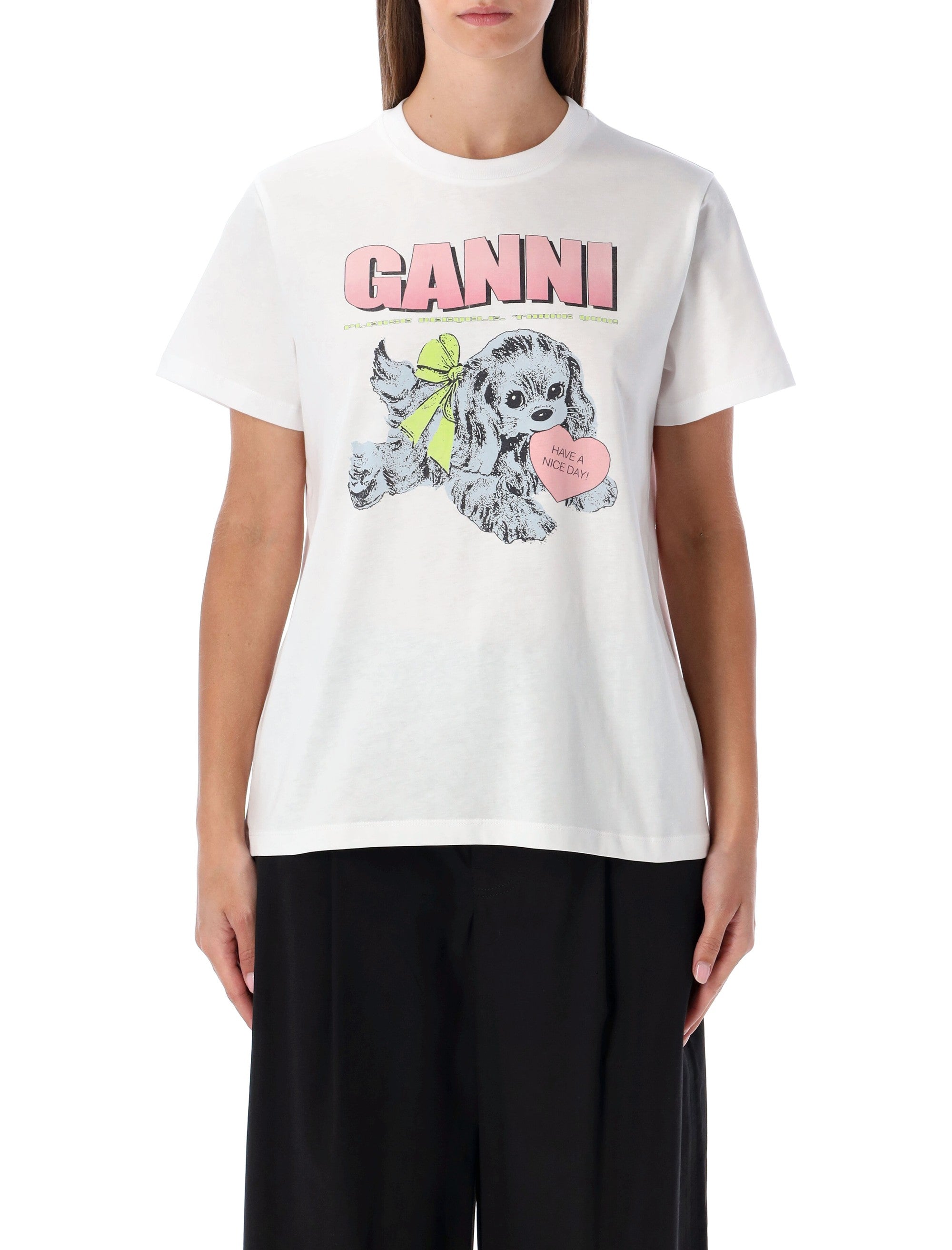 GANNI Playful Puppy Graphic T-Shirt - Relaxed Fit