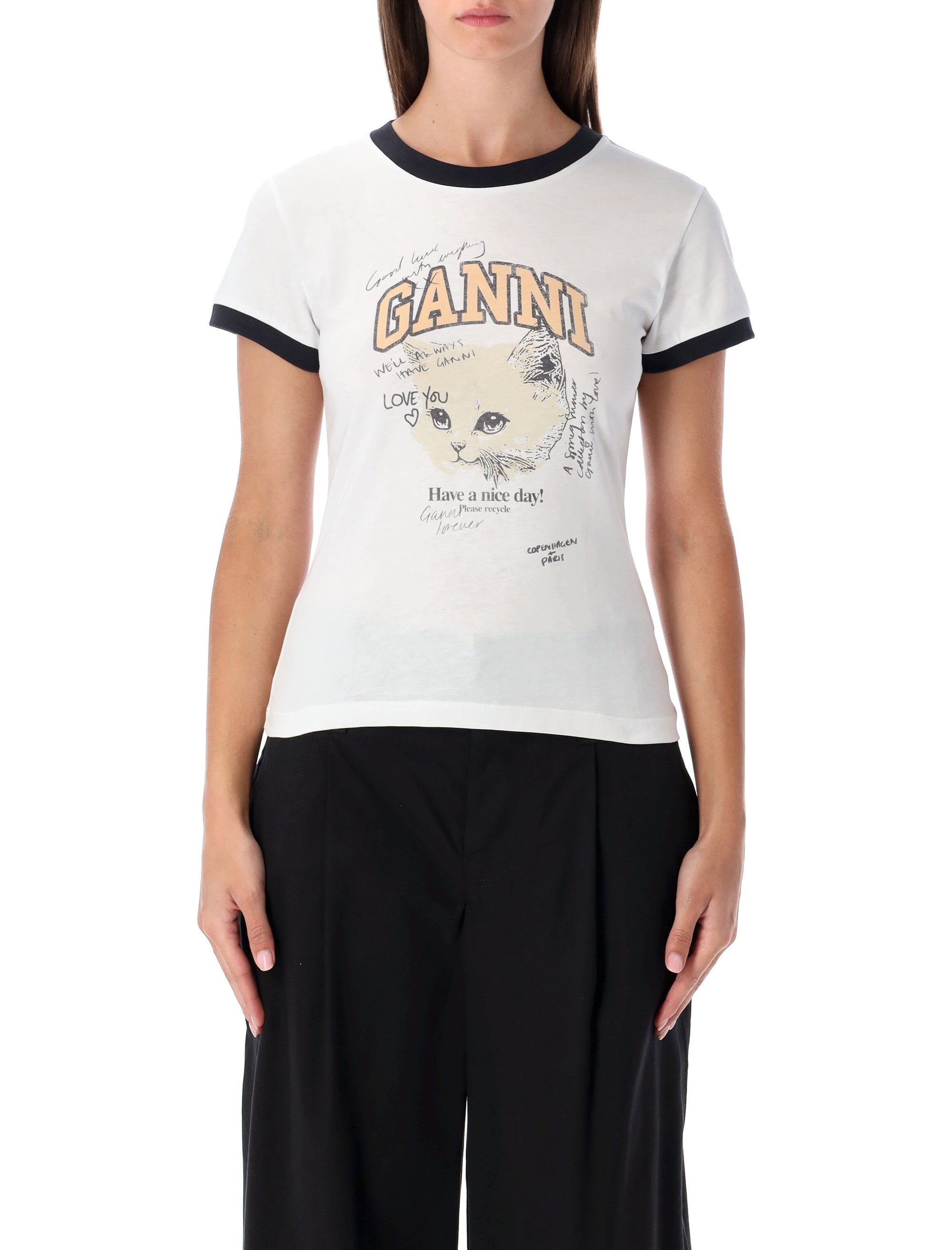 GANNI Cropped Kitty T-Shirt