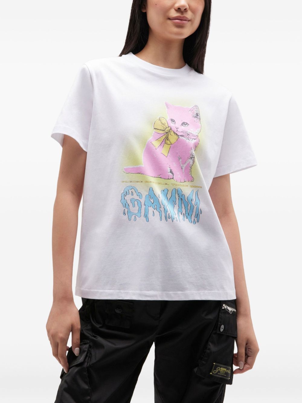 GANNI Neon Kitty Organic Cotton T-Shirt
