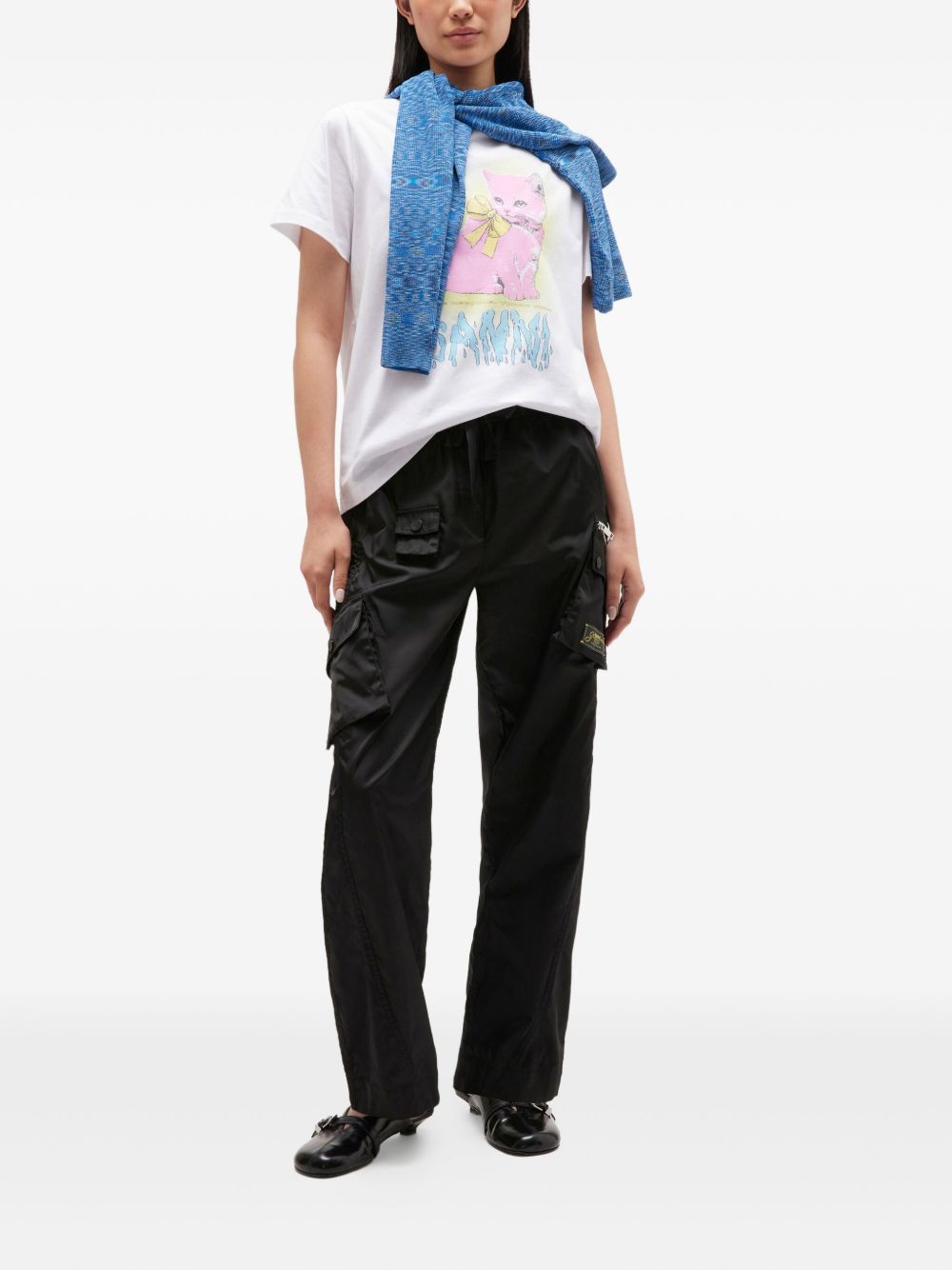 GANNI Neon Kitty Organic Cotton T-Shirt