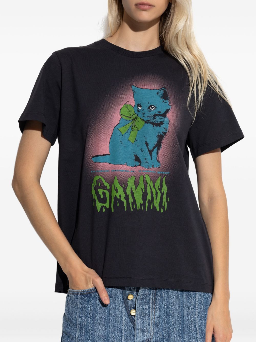 GANNI Kitty Graphic Organic Cotton T-Shirt
