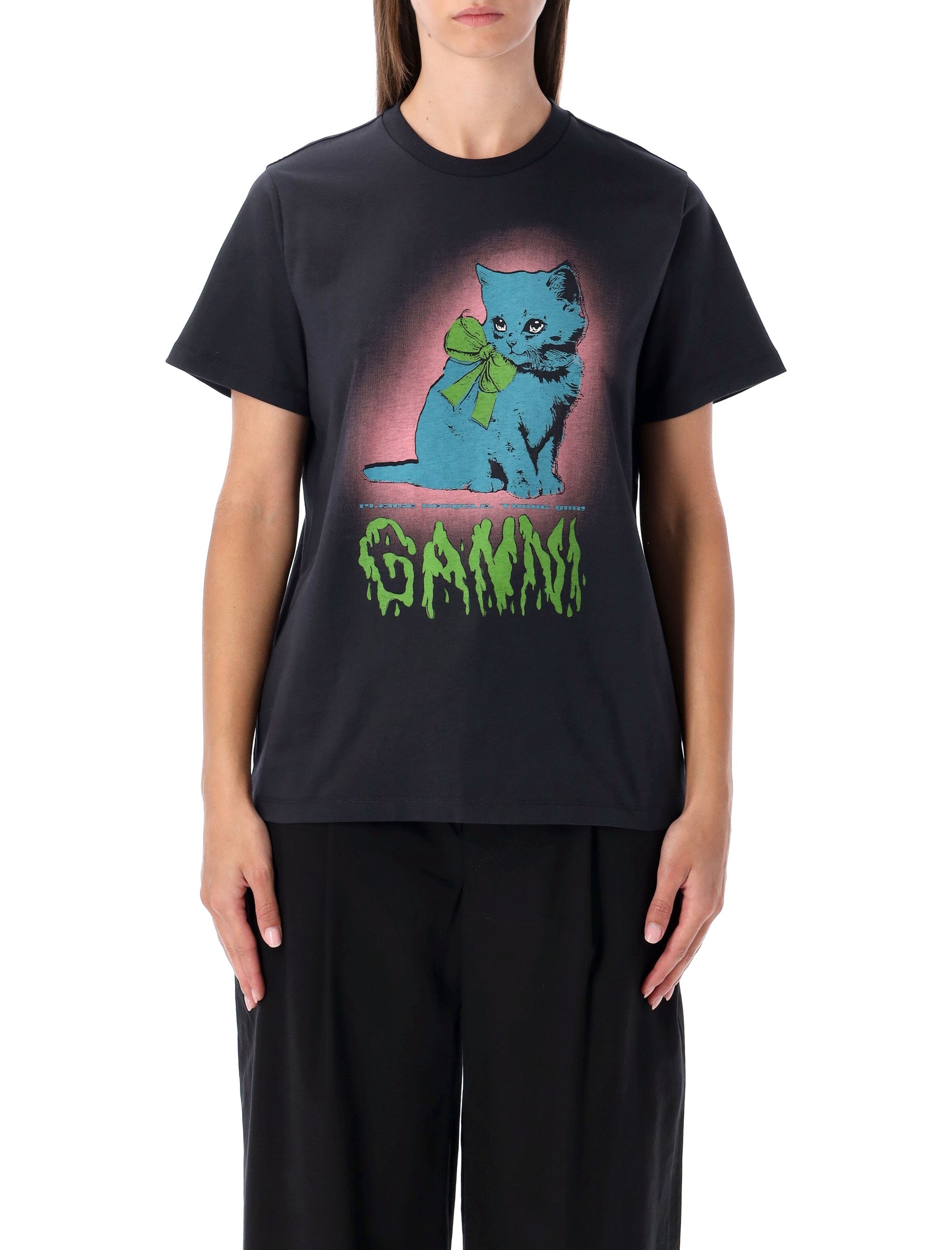 GANNI Kitty Graphic Cotton T-Shirt - Size S