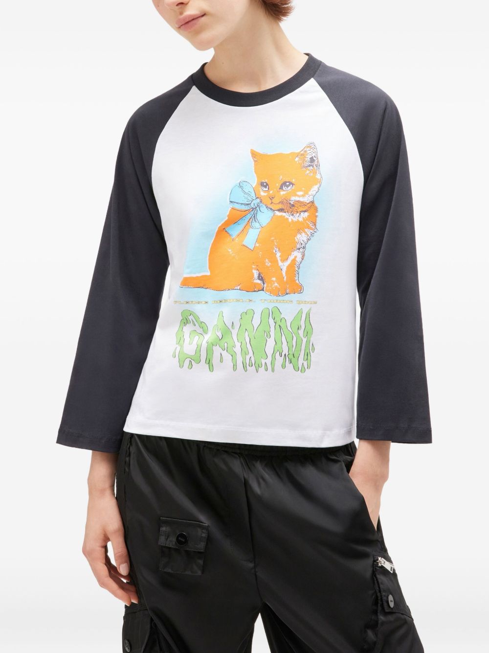 GANNI Kitty Baby Organic Cotton T-Shirt - Three-Quarter Sleeves