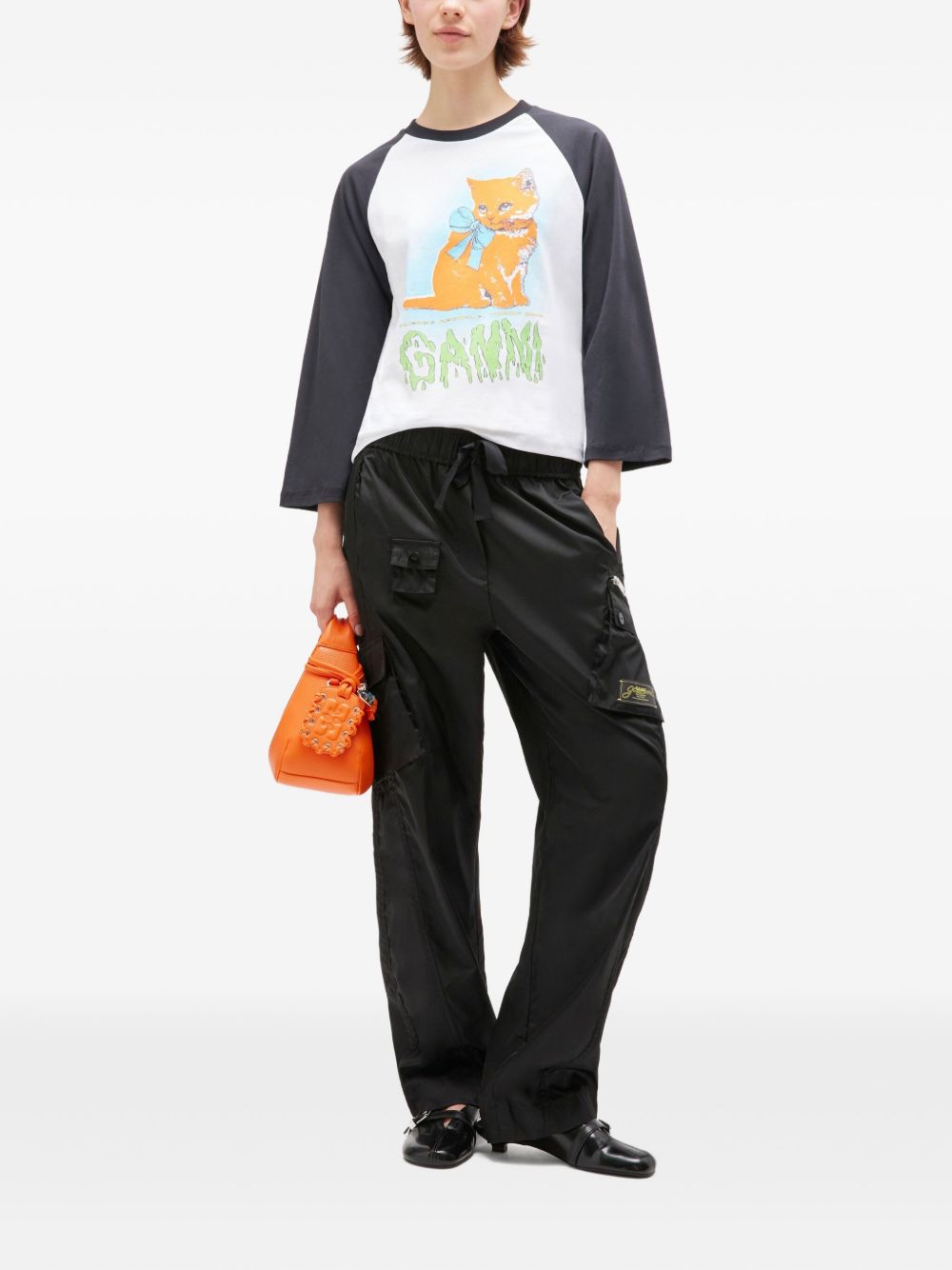 GANNI Kitty Baby Organic Cotton T-Shirt - Three-Quarter Sleeves