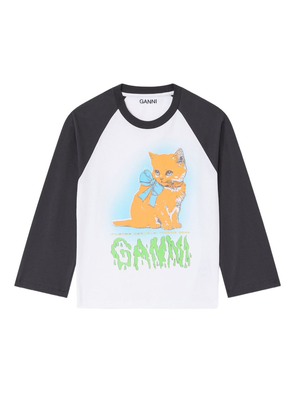 GANNI Kitty Baby Organic Cotton T-Shirt - Three-Quarter Sleeves