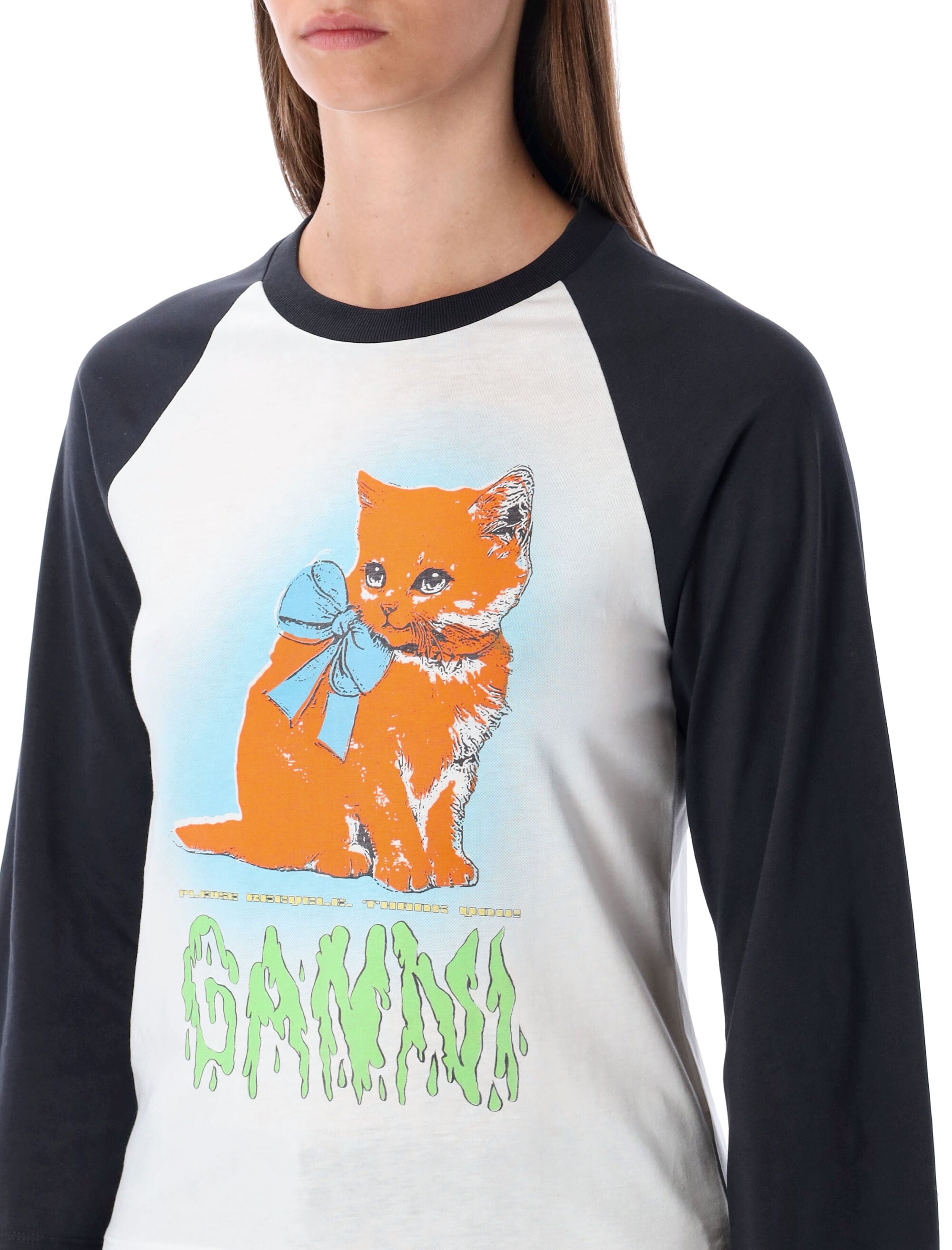 GANNI Mini Cropped Kitty 3/4 Sleeve T-Shirt