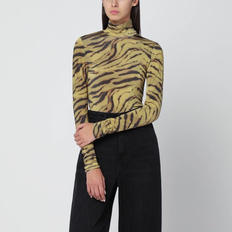 GANNI Zebra Print Turtleneck Top