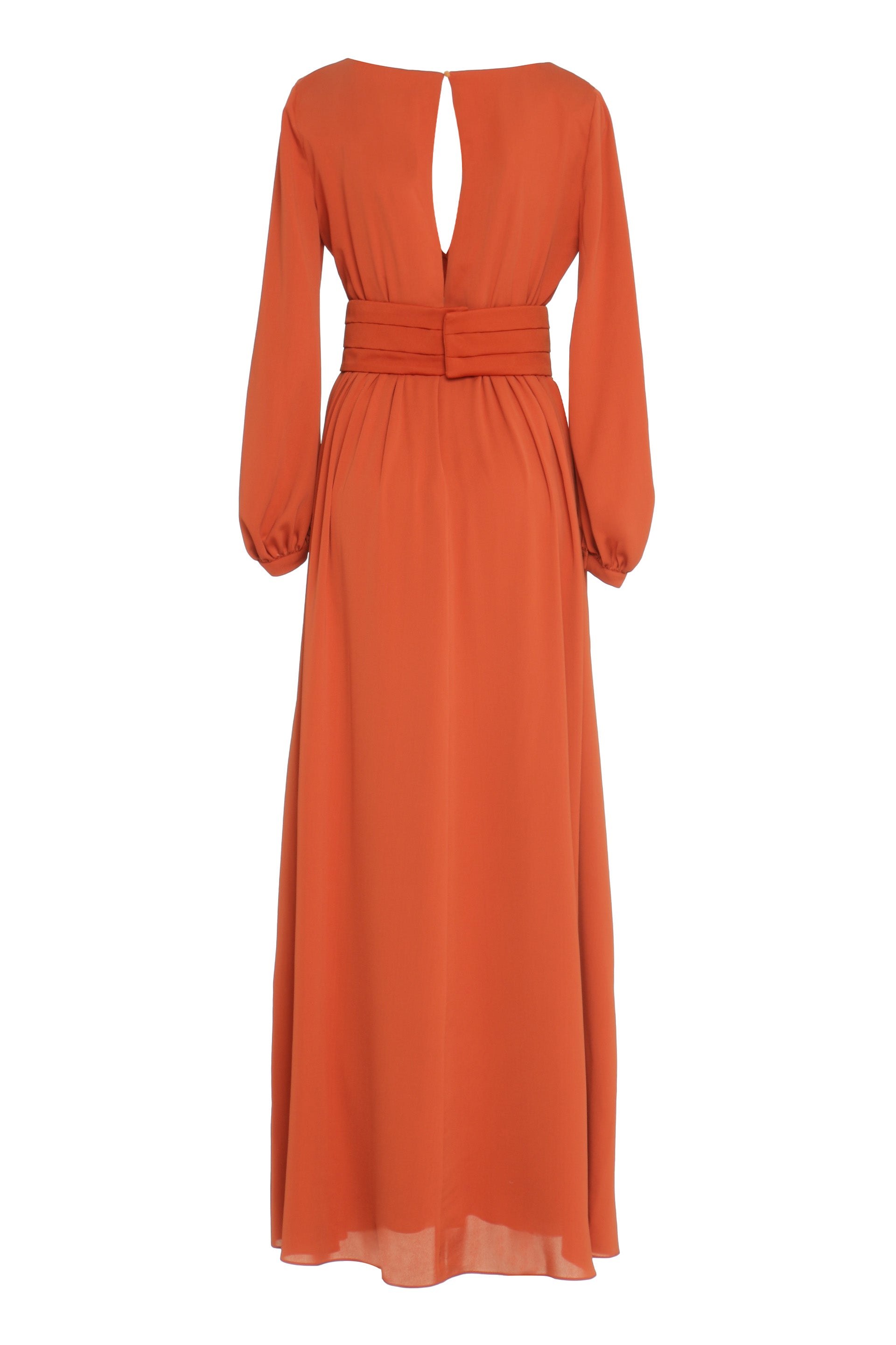 MAX MARA Silk Maxi Dress with Decorative Cuffs and Waist Belt