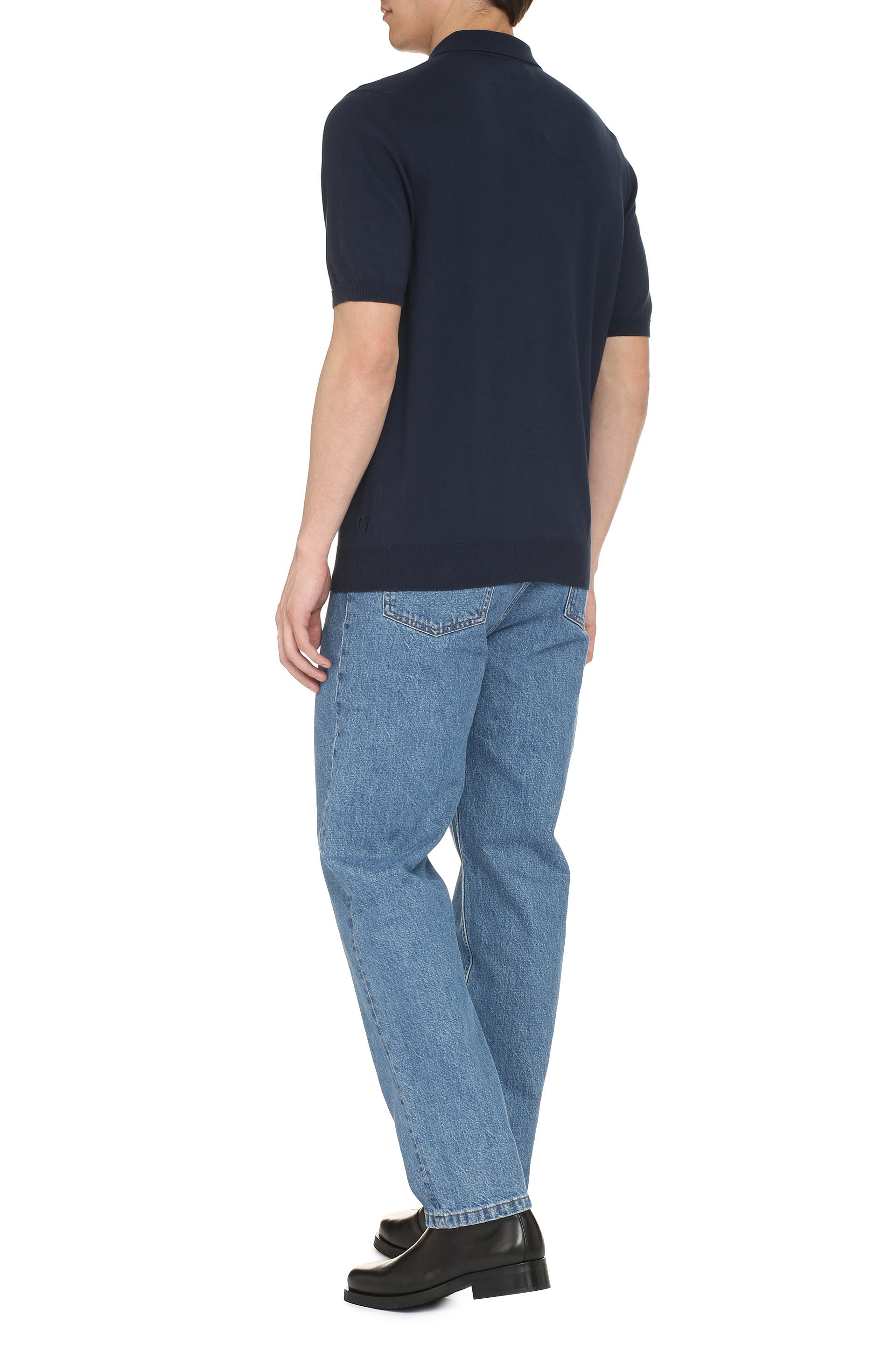 THE (ALPHABET) Men's Cotton Knit Polo Shirt with Ribbed Edges