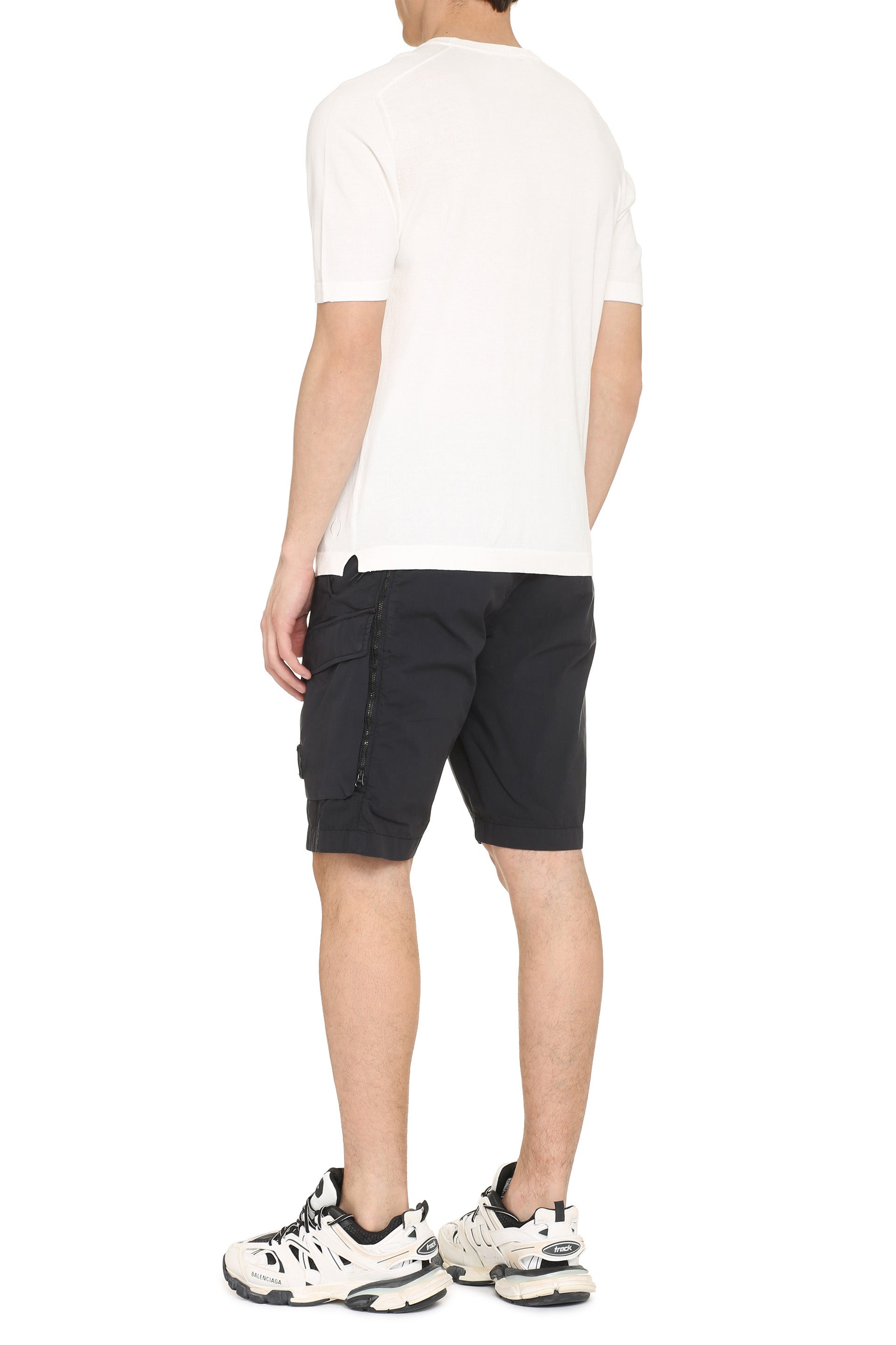 THE (ALPHABET) Cotton Short Sleeve Sweater with Side Slits