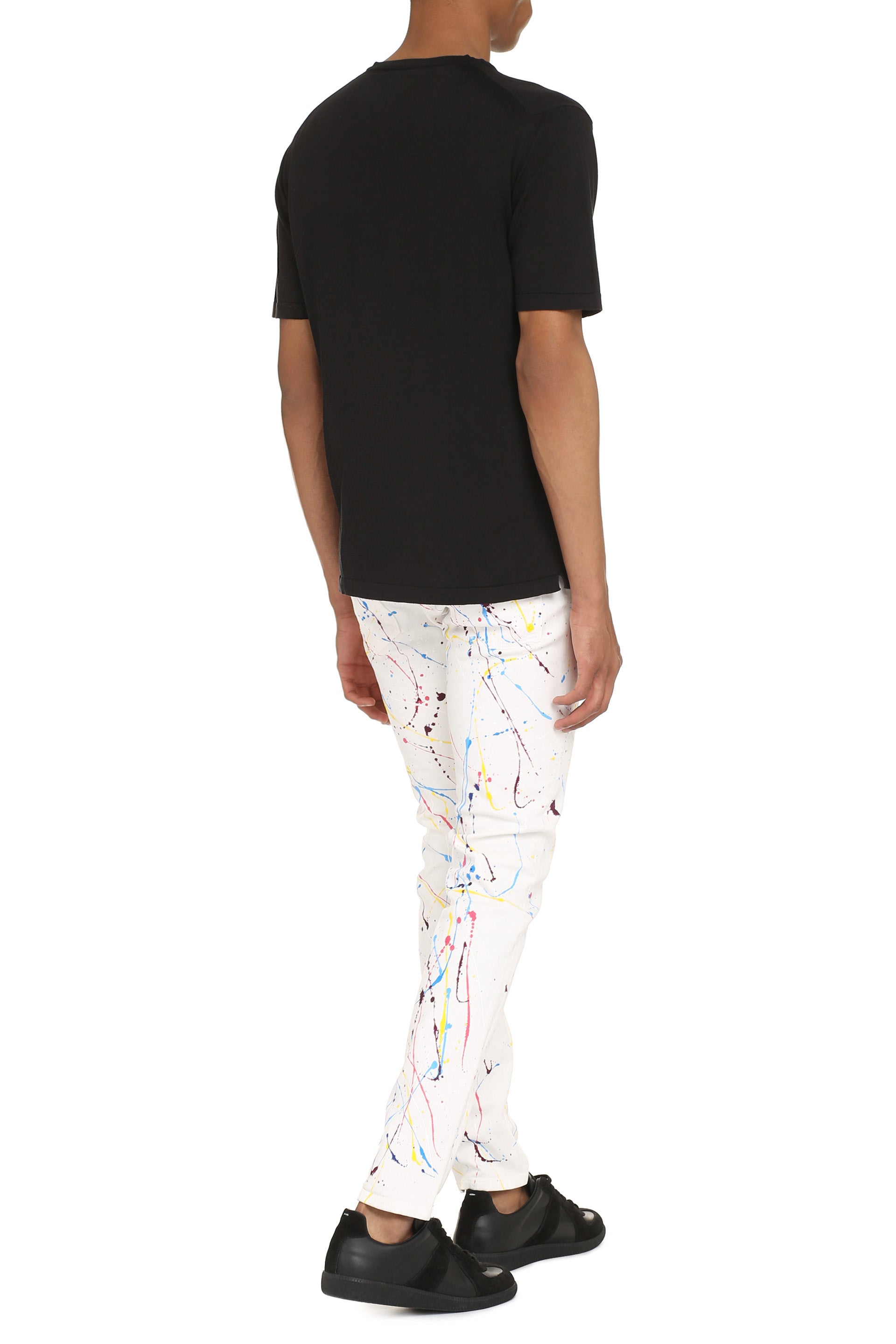 THE (ALPHABET) Casual Cotton Knit T-Shirt with Side Slits