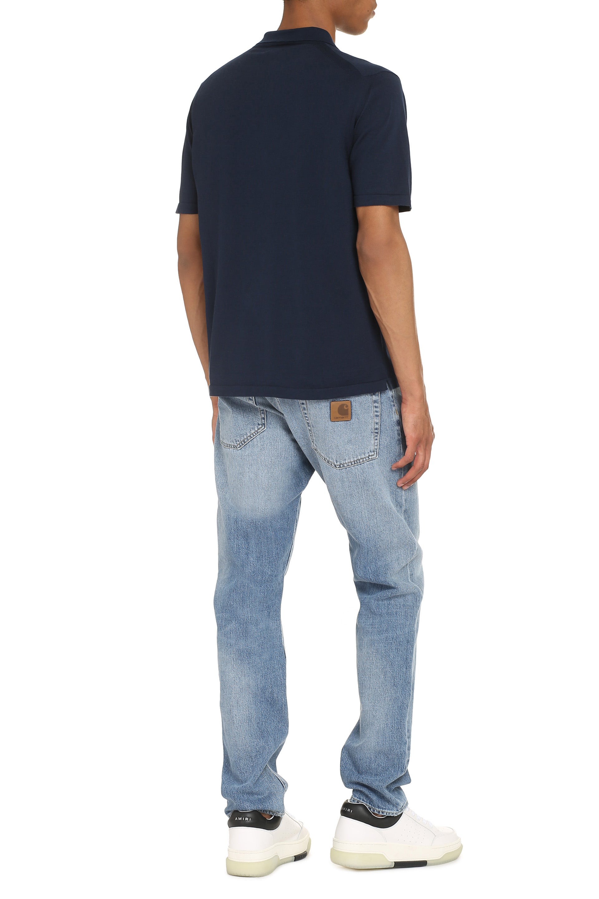 THE (ALPHABET) Classic Cotton Knit Polo Shirt with Side Slits