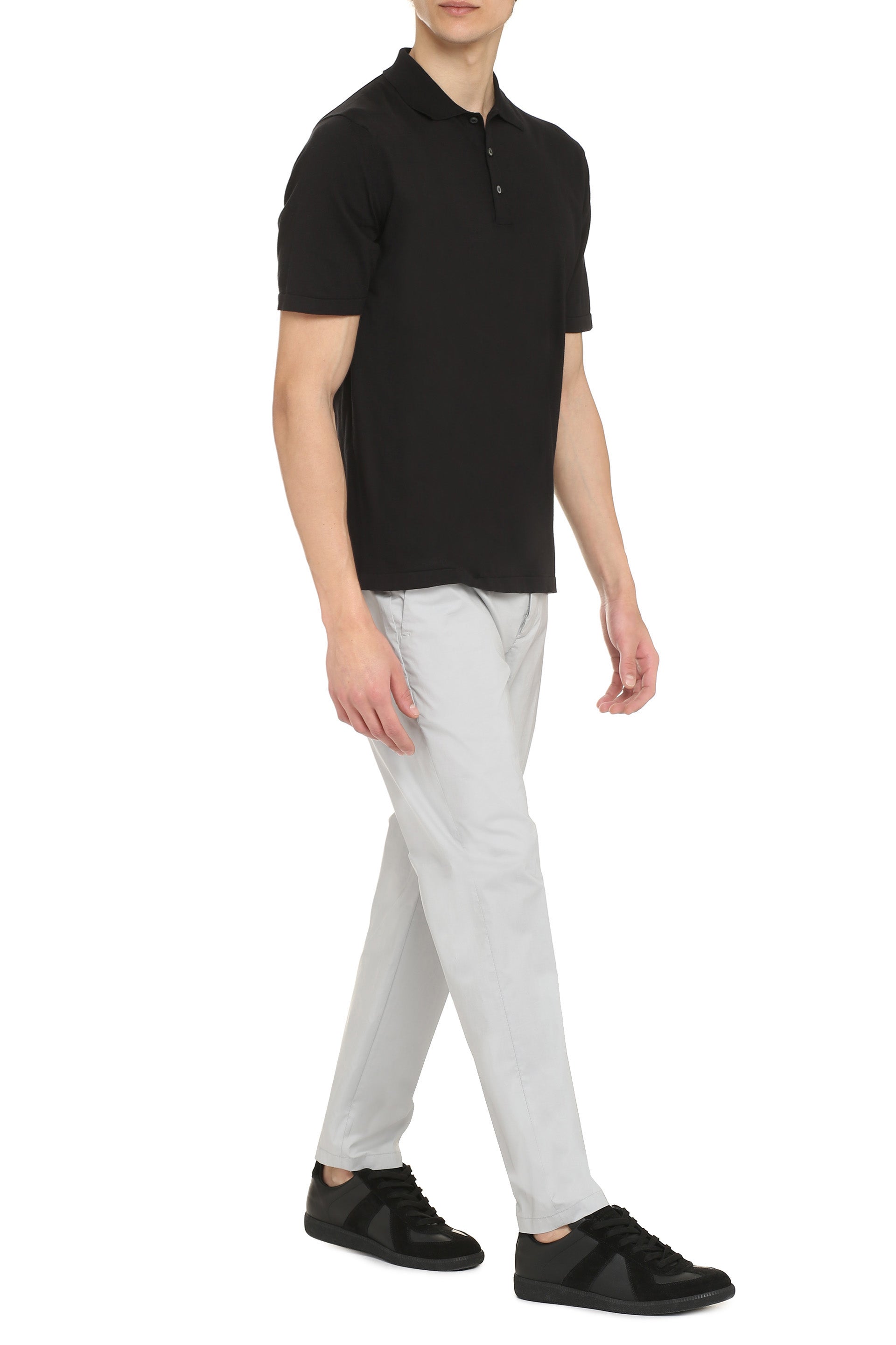 THE (ALPHABET) Classic Cotton Knit Polo Shirt with Side Slits