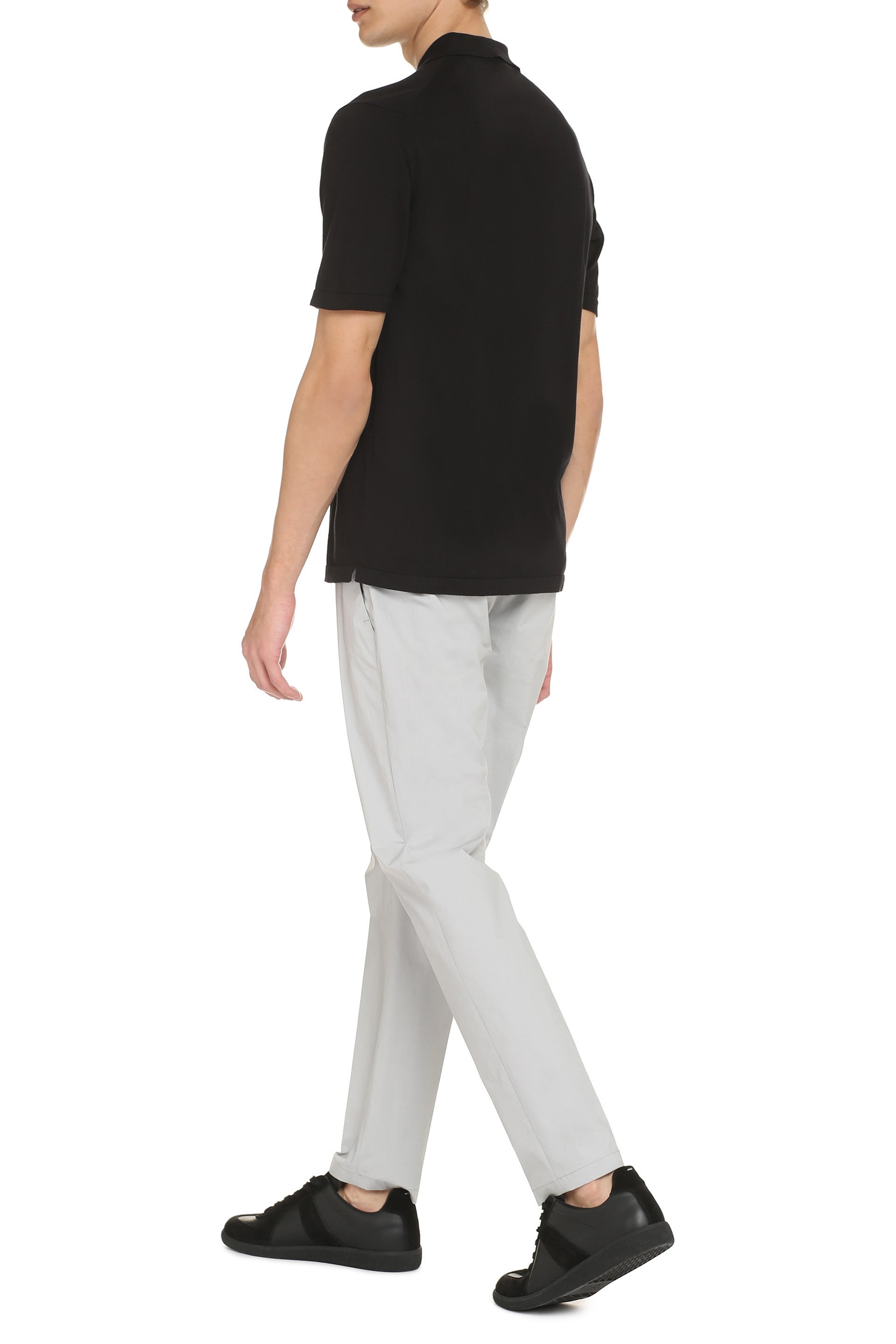 THE (ALPHABET) Classic Cotton Knit Polo Shirt with Side Slits