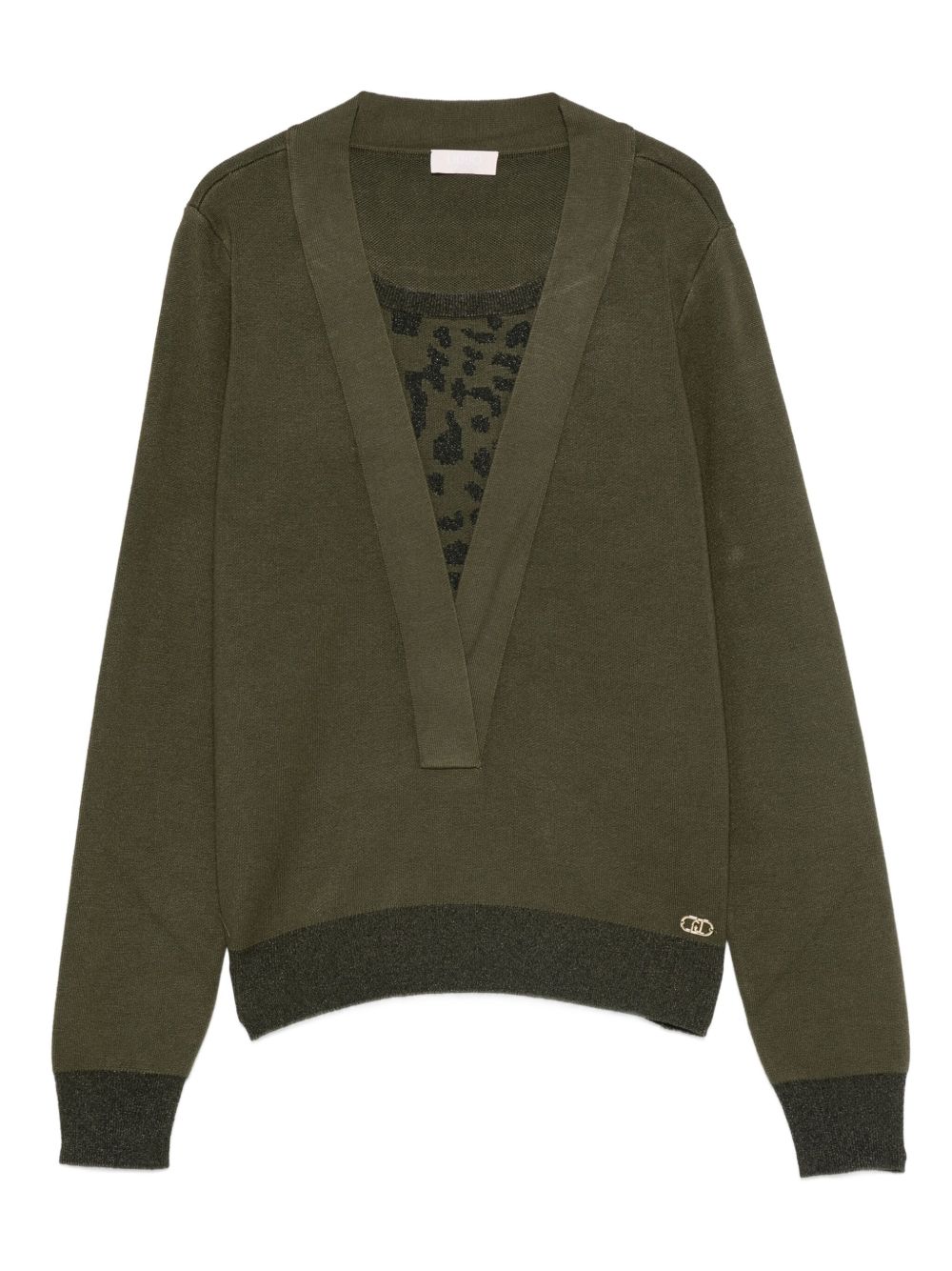 LIU JO V-Neck Long Sleeve Patterned Insert Top