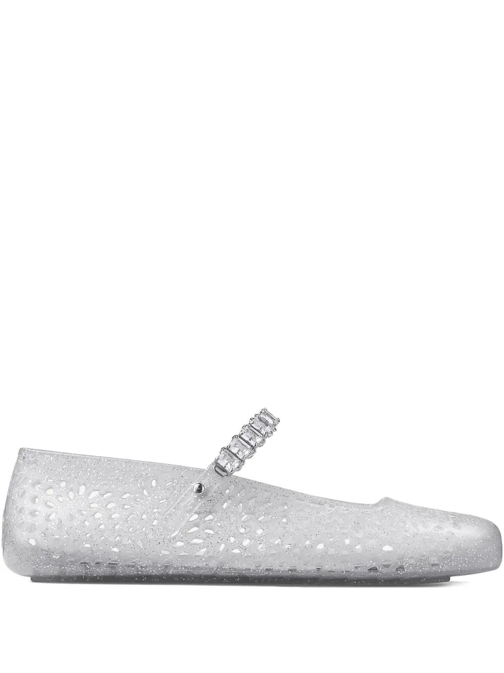 JIMMY CHOO Clear Jelly Ballerina Flats with Crystal Embellishment