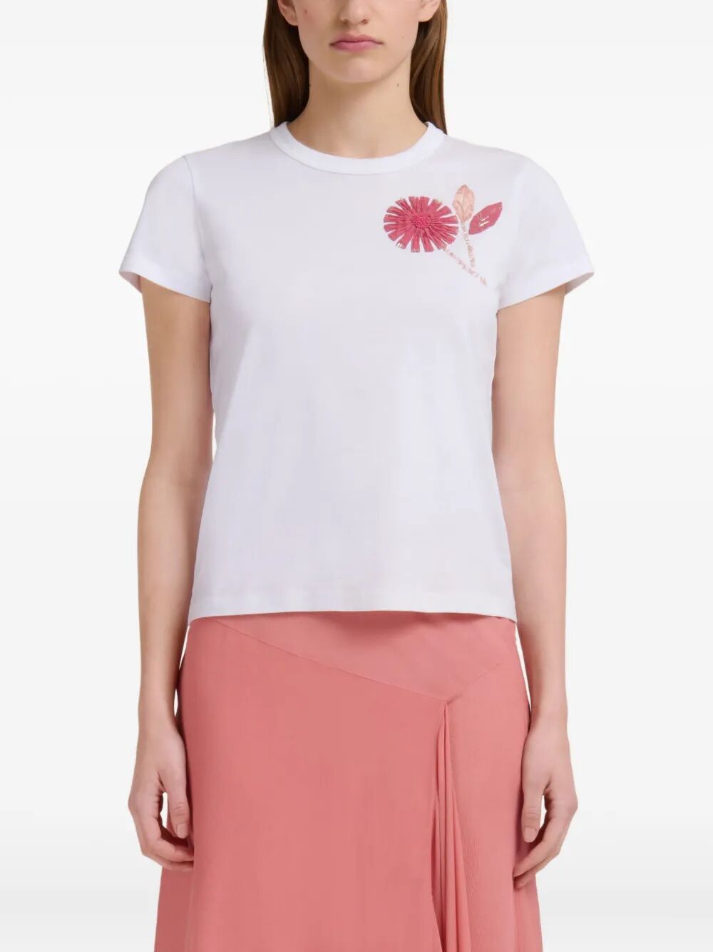 MARNI Organic Cotton T-Shirt with Embroidered Camellia for Women
