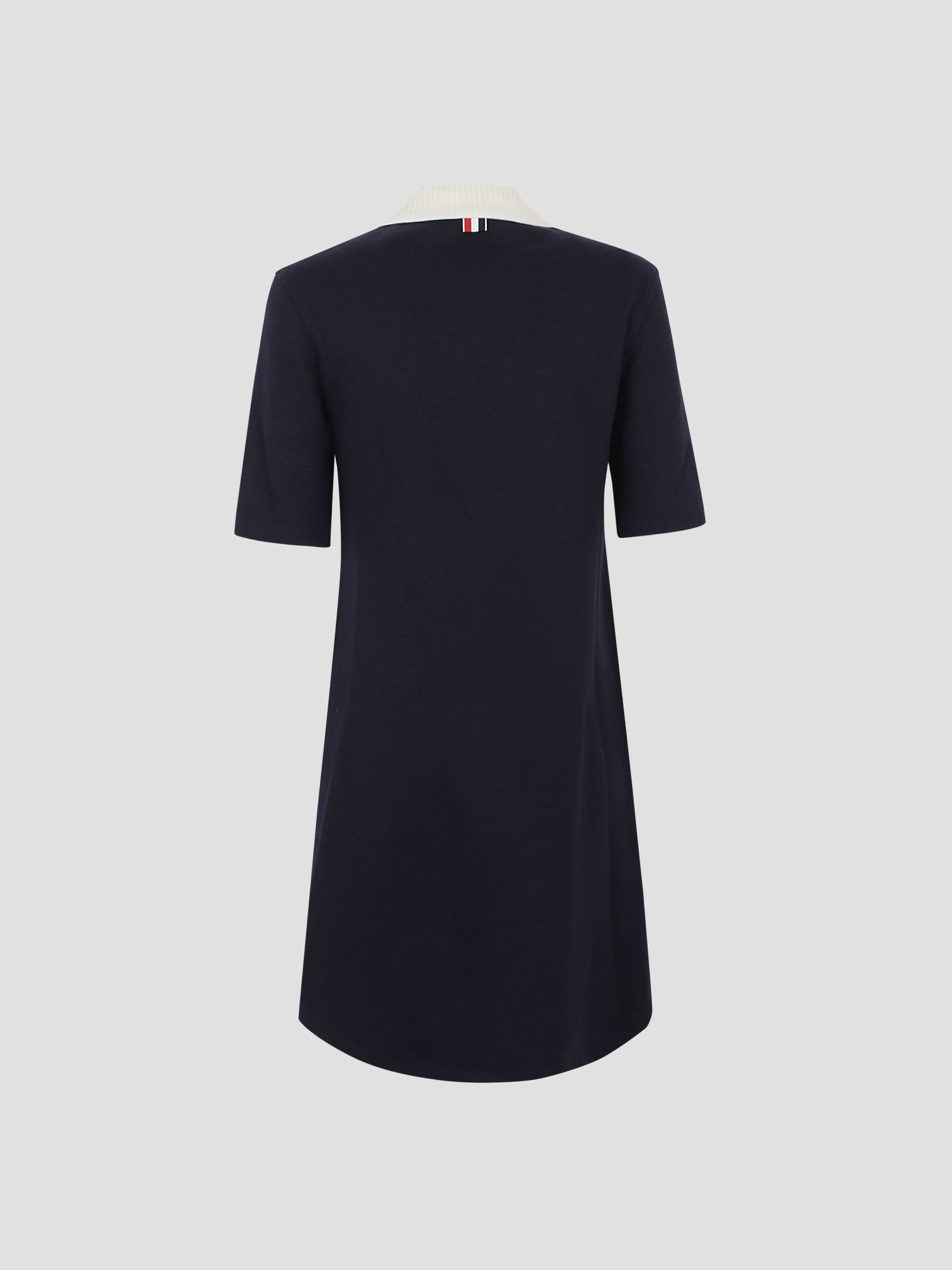 THOM BROWNE Short Sleeve Polo Dress with Contrast Rib Trim