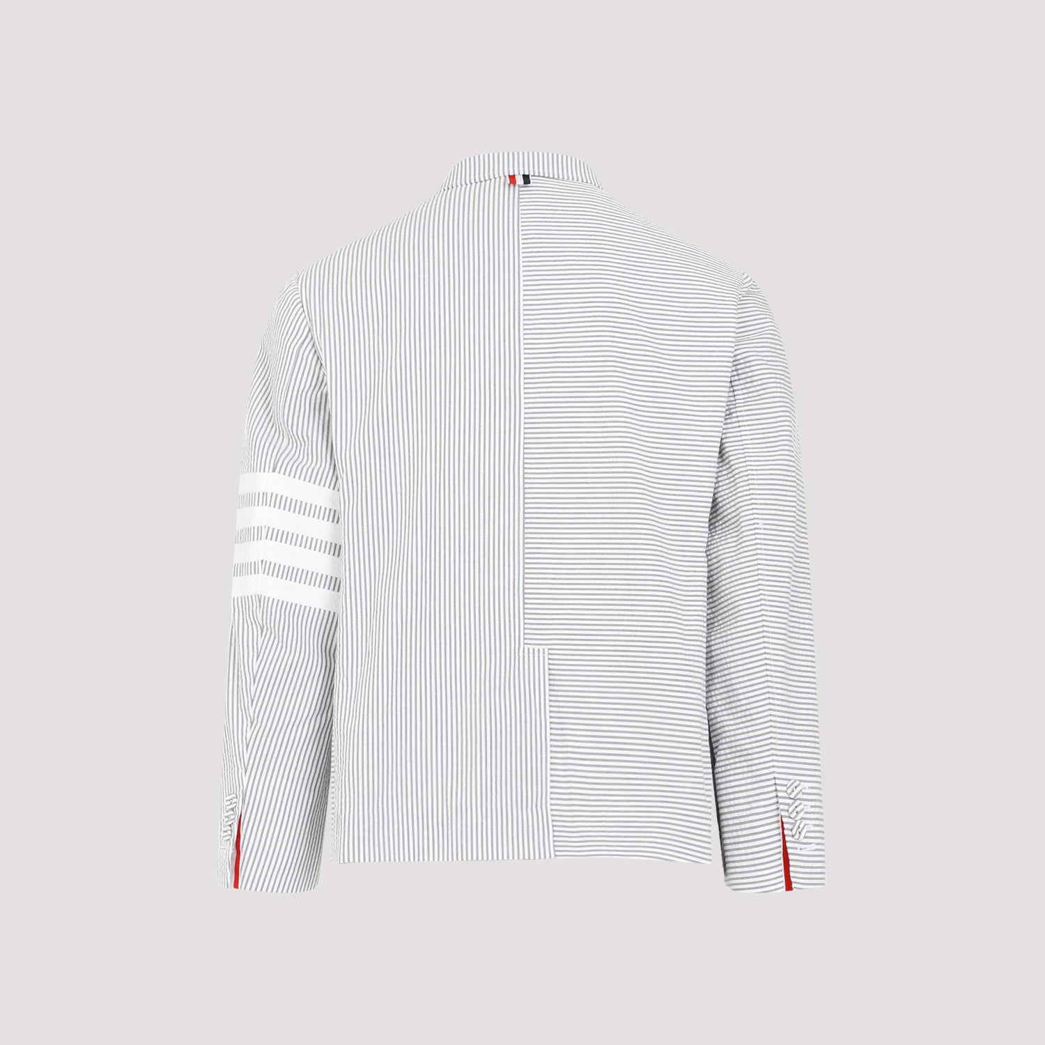 THOM BROWNE Medium Grey Cotton Jacket with Iconic Stripes