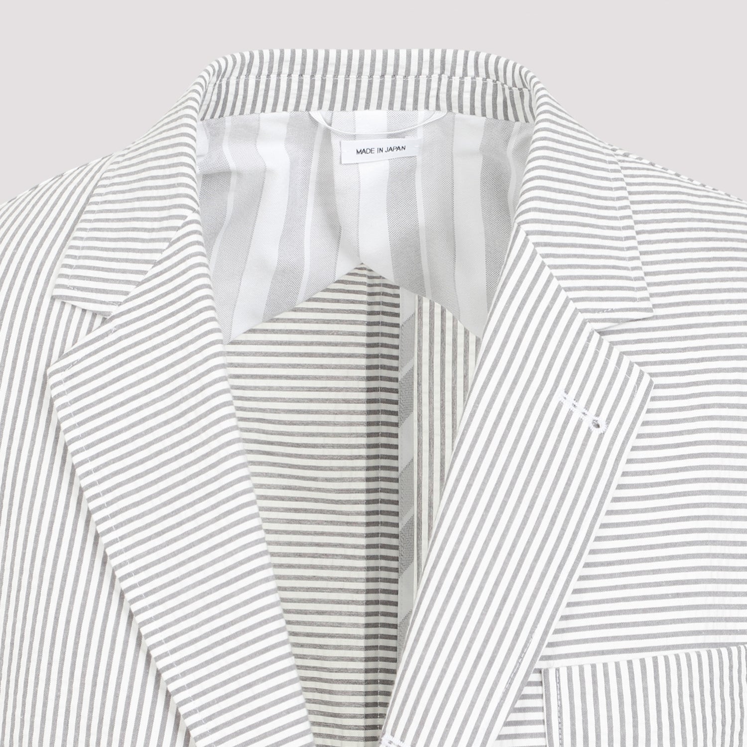 THOM BROWNE Medium Grey Cotton Jacket with Iconic Stripes