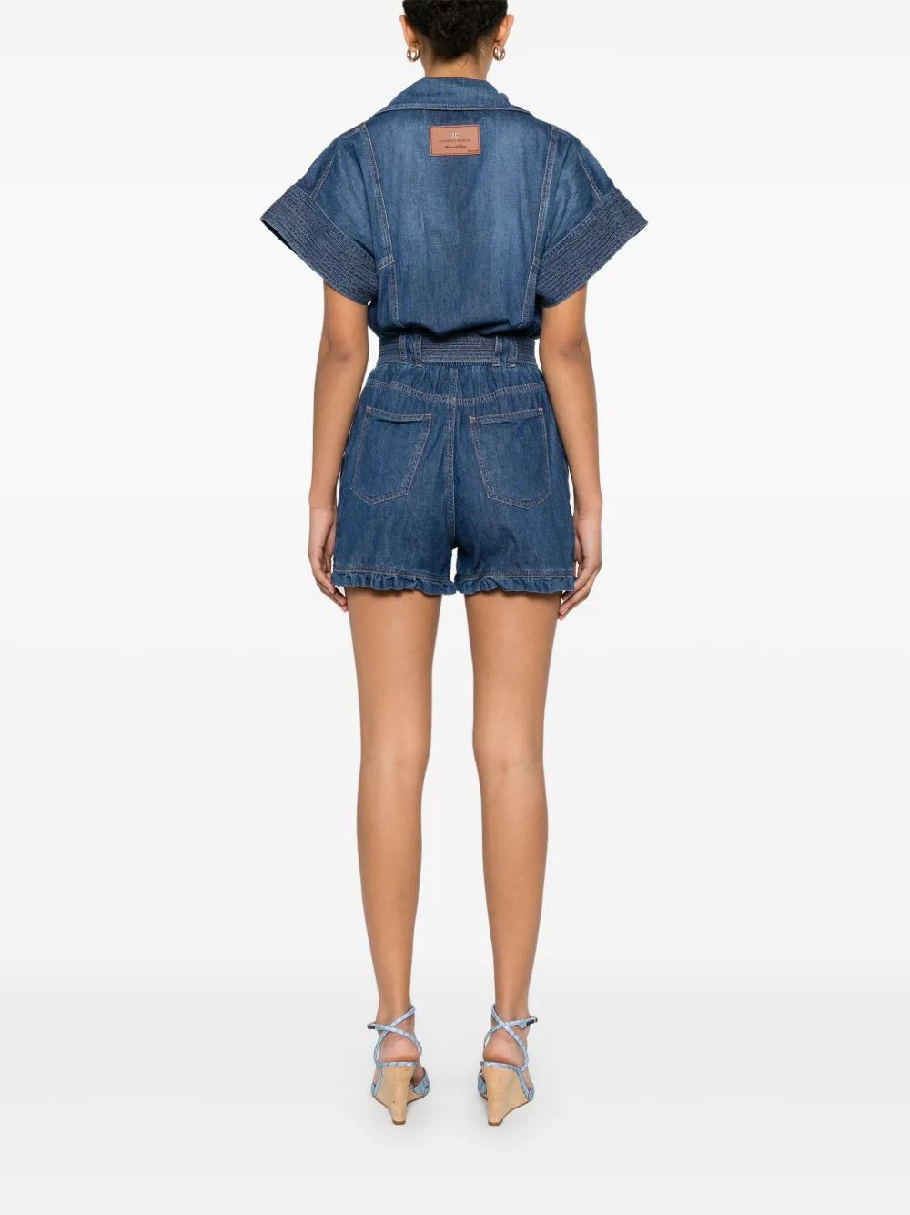 ELISABETTA FRANCHI Mini Denim Short Jumpsuit with Belt Detail