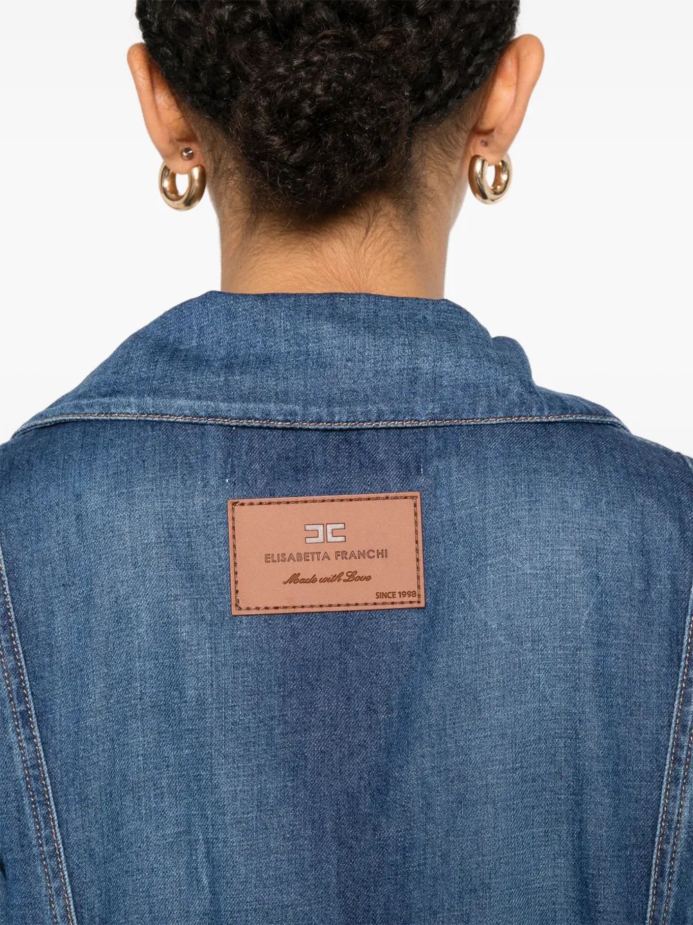 ELISABETTA FRANCHI Mini Denim Short Jumpsuit with Belt Detail