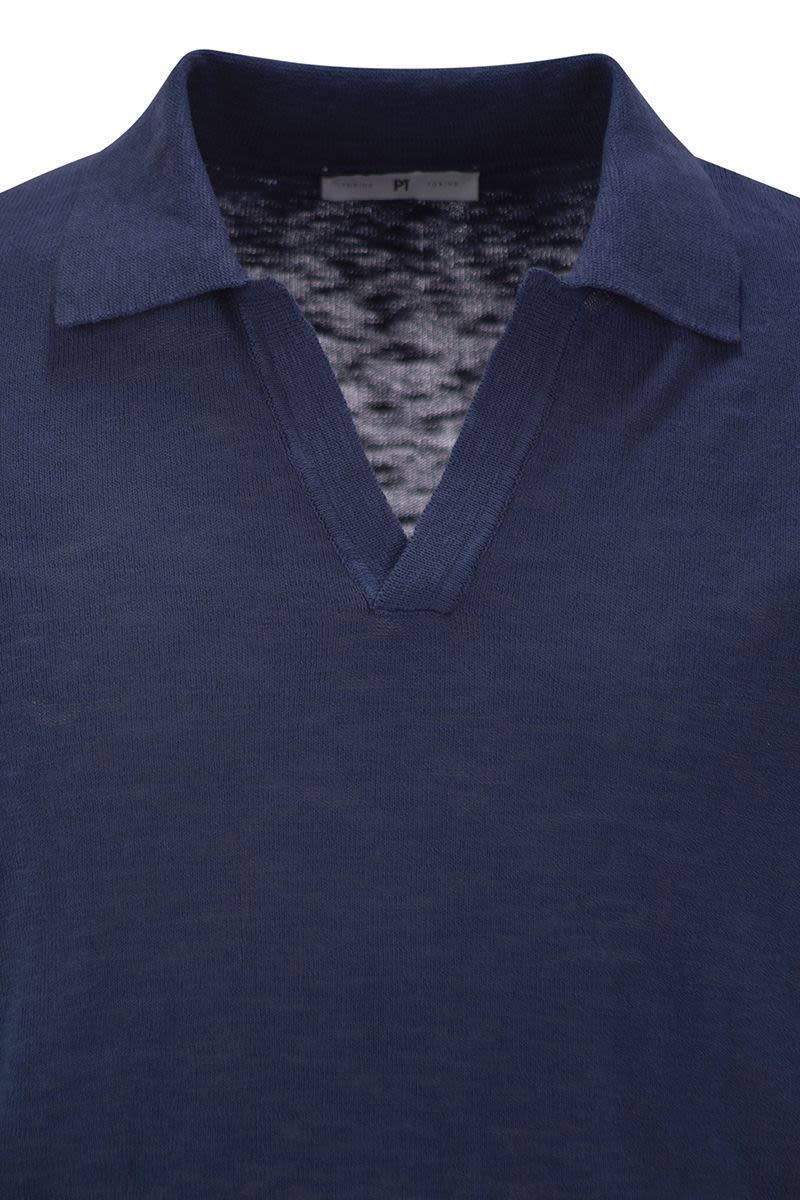 PT TORINO Men's Slim Fit Buttonless Collar Cotton Polo Shirt