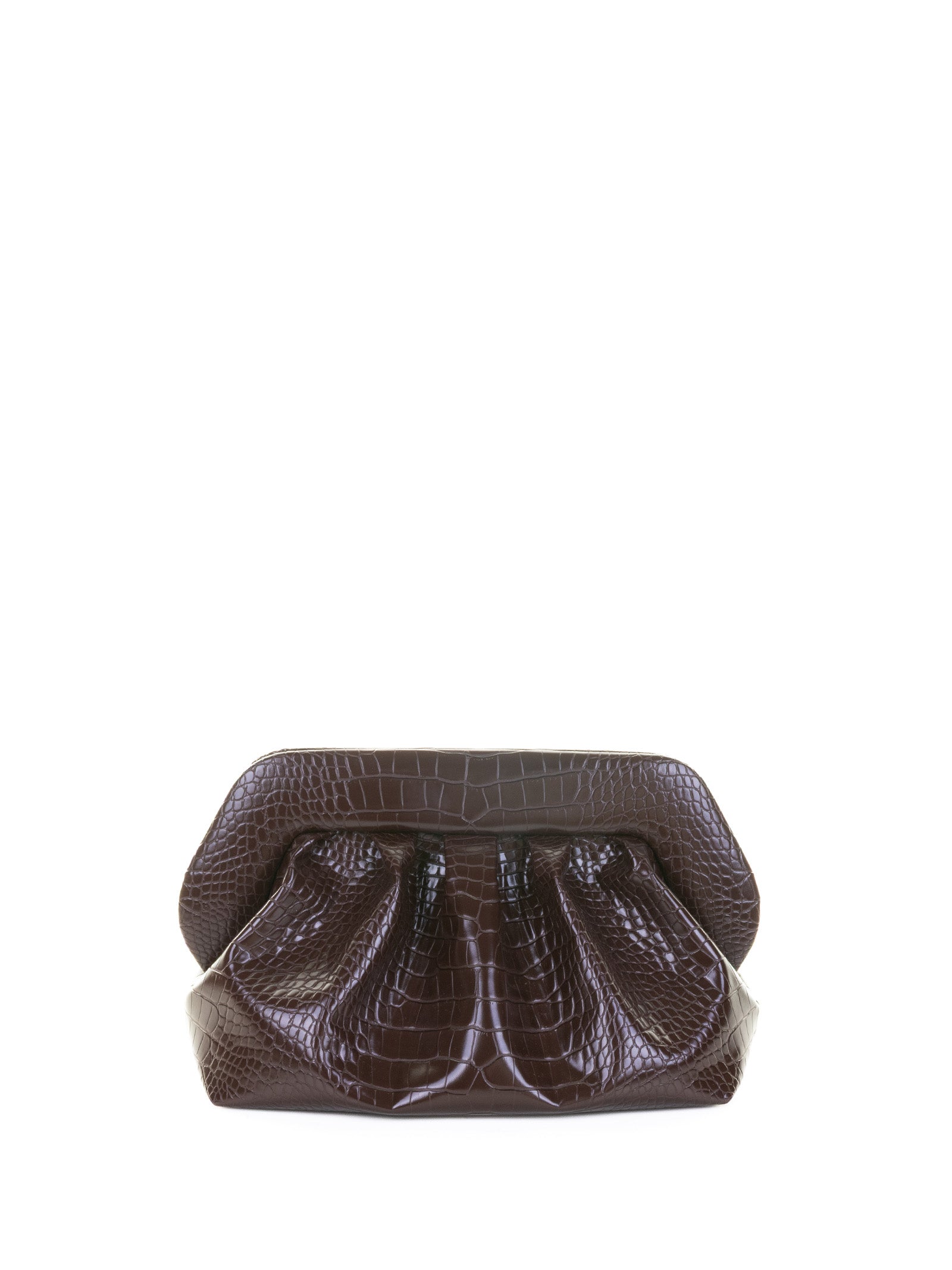 THEMOIRè Mini Crocodile-Embossed Clutch with Magnetic Closure and Shoulder Strap