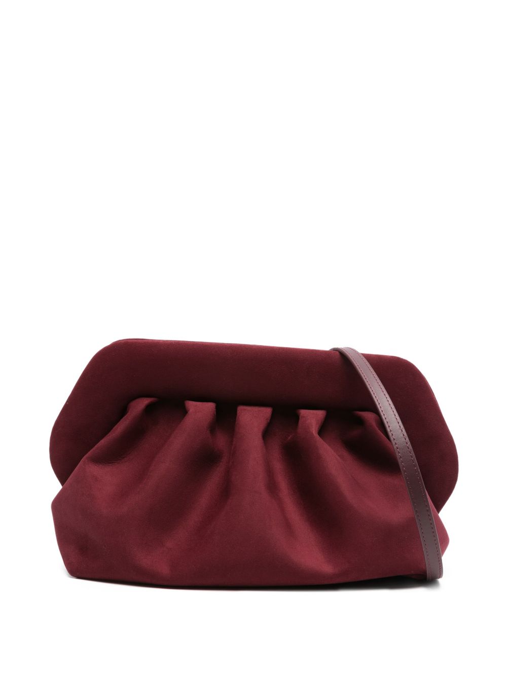 THEMOIRè Gathered Detail Mini Suede Clutch with Detachable Strap