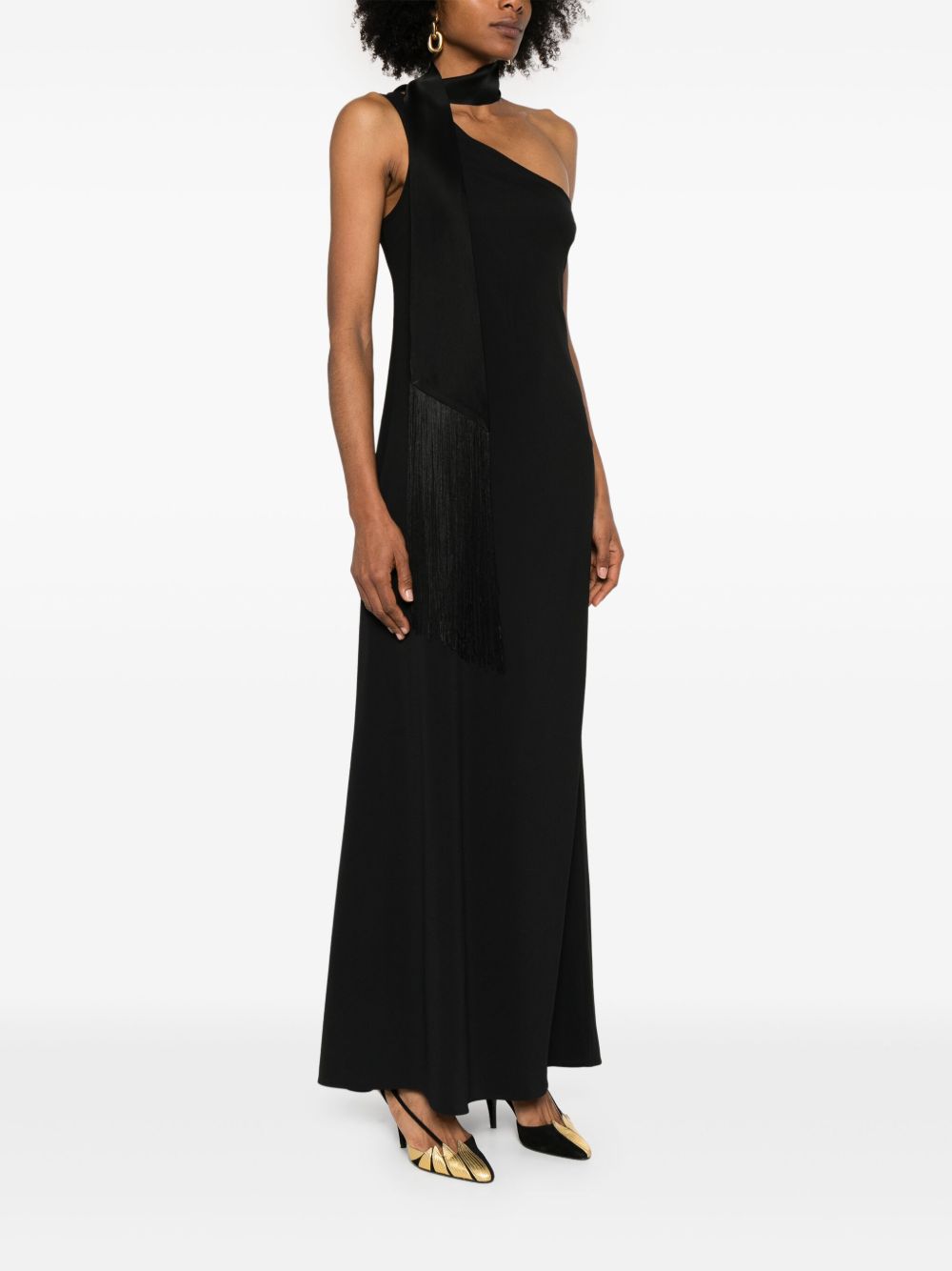 TALLER MARMO One-Shoulder Long Dress with Scarf Detailing