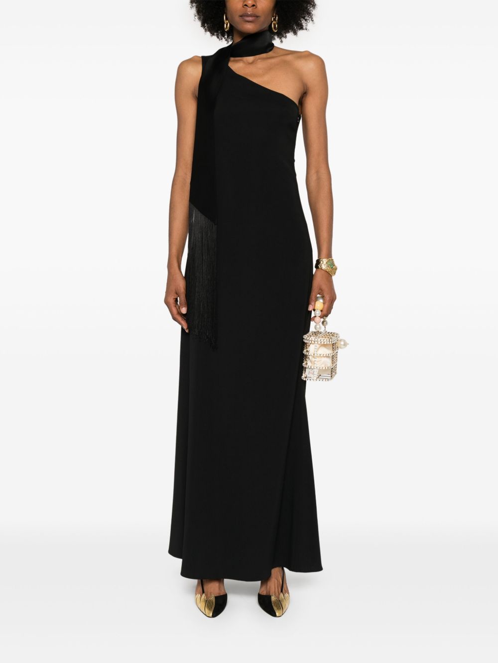 TALLER MARMO One-Shoulder Long Dress with Scarf Detailing