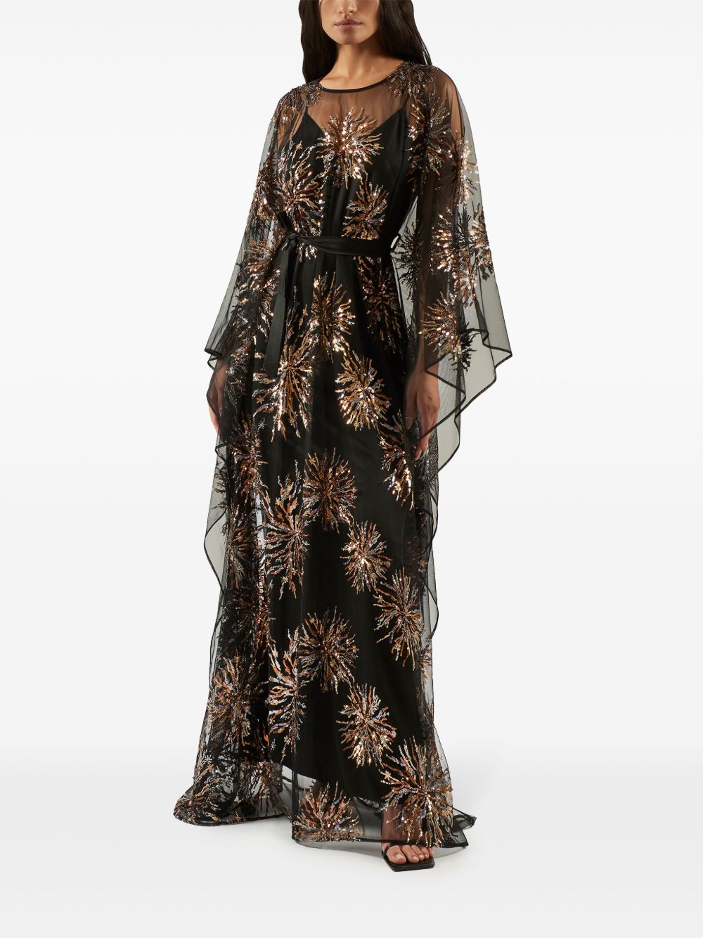 TALLER MARMO Floor-Length Sequin Embellished Self-Tie Kaftan