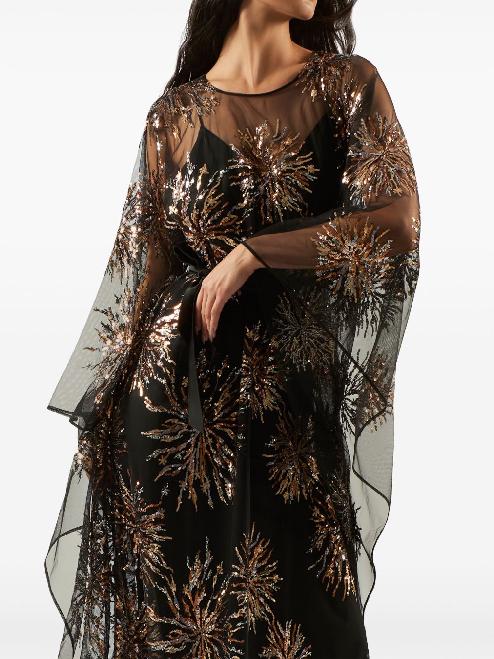 TALLER MARMO Floor-Length Sequin Embellished Self-Tie Kaftan