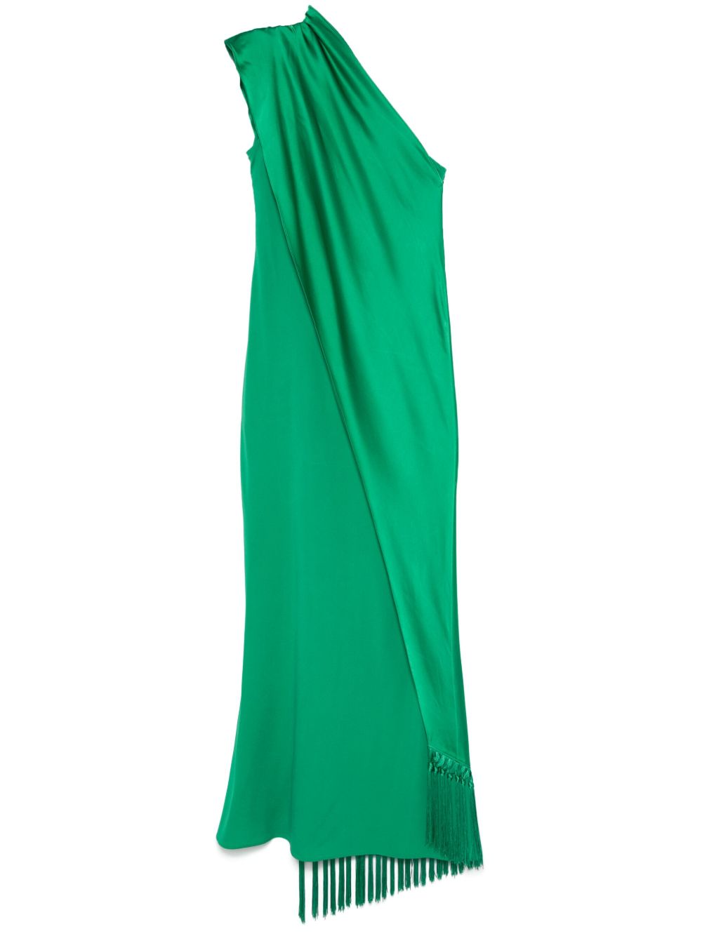 TALLER MARMO Sophisticated Long Dress with Fringe and Asymmetric Neck